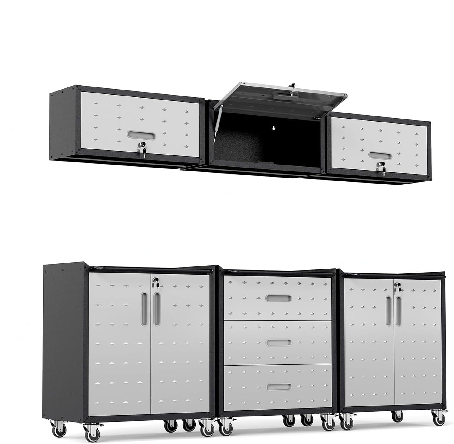 VIYET 88.5-in W x 48-in H x 16.5-in D 6-Cabinets Steel Gray Garage Storage System