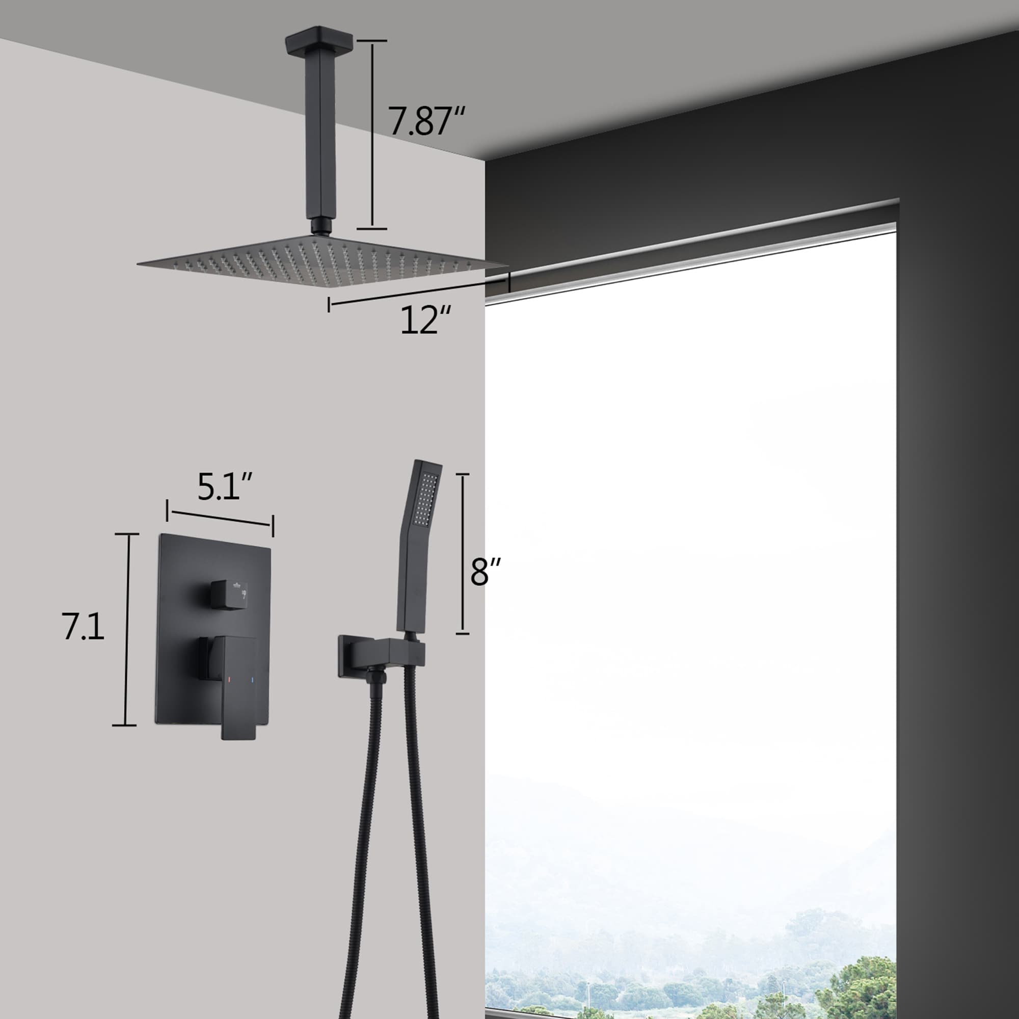 Mondawe Matte Black Built-In Shower Faucet System With 2-way Diverter ...