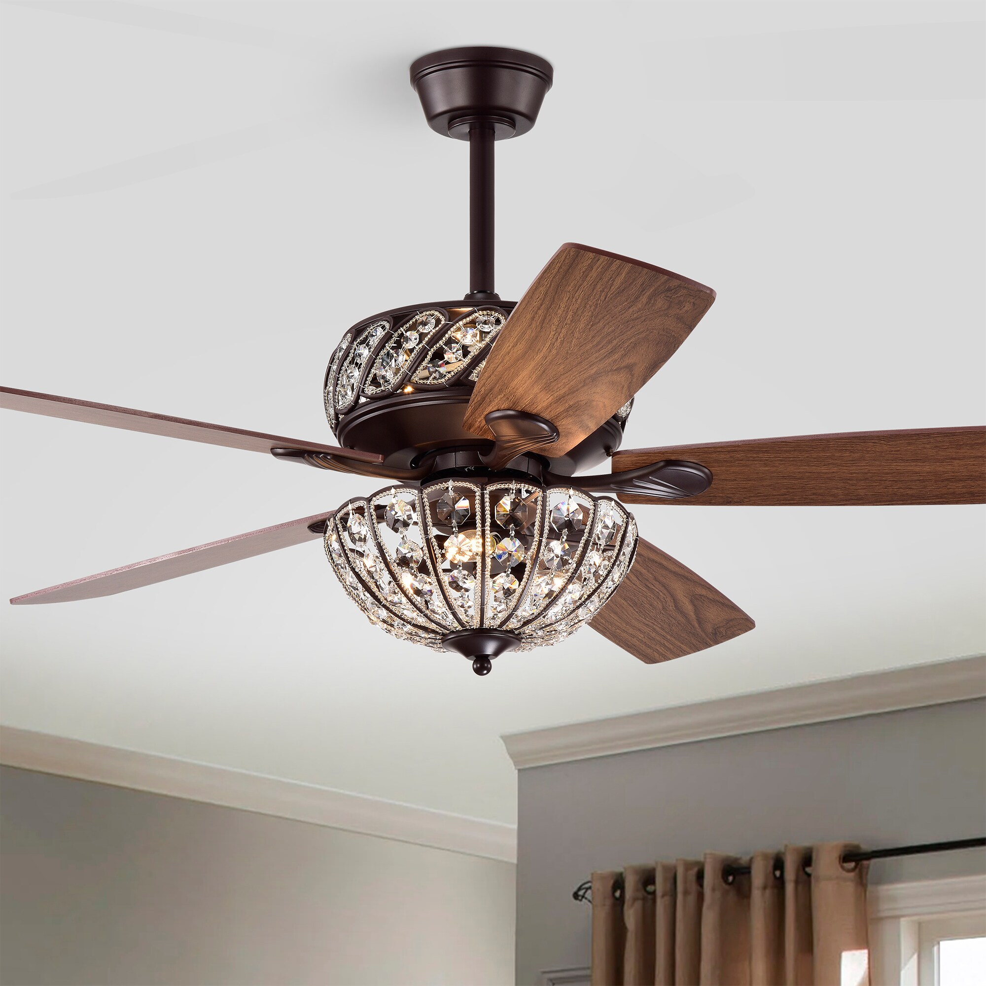 Edvivi FFJ784OB Alexandra 52-in Oil Rubbed Bronze with Black Walnut / Oak Blades Ceiling Fan With Light - Remote Included ( 5 -Blade )