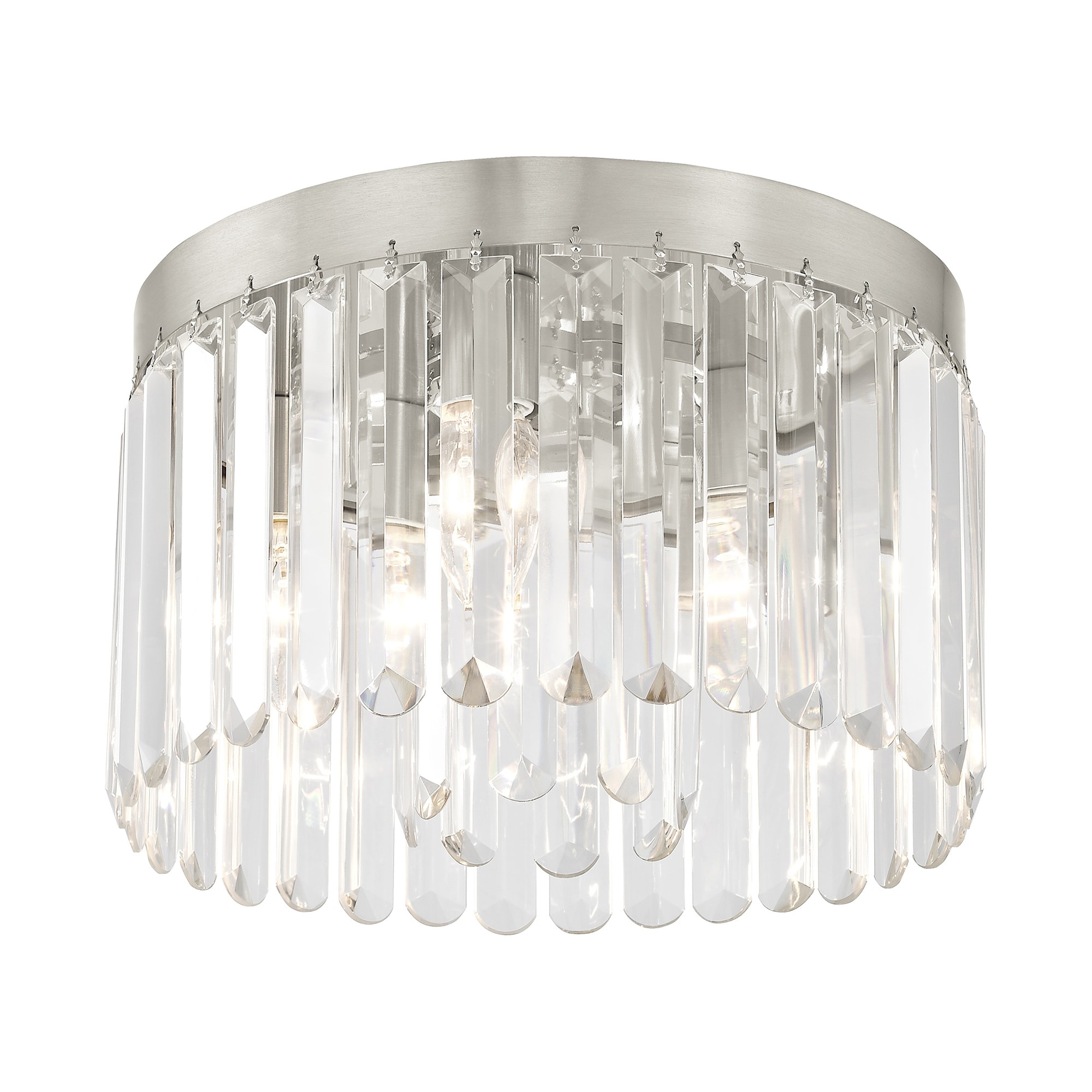 Ashton 1920s Style Brushed Nickel 4-Light Flush Mount with Crystal Shade