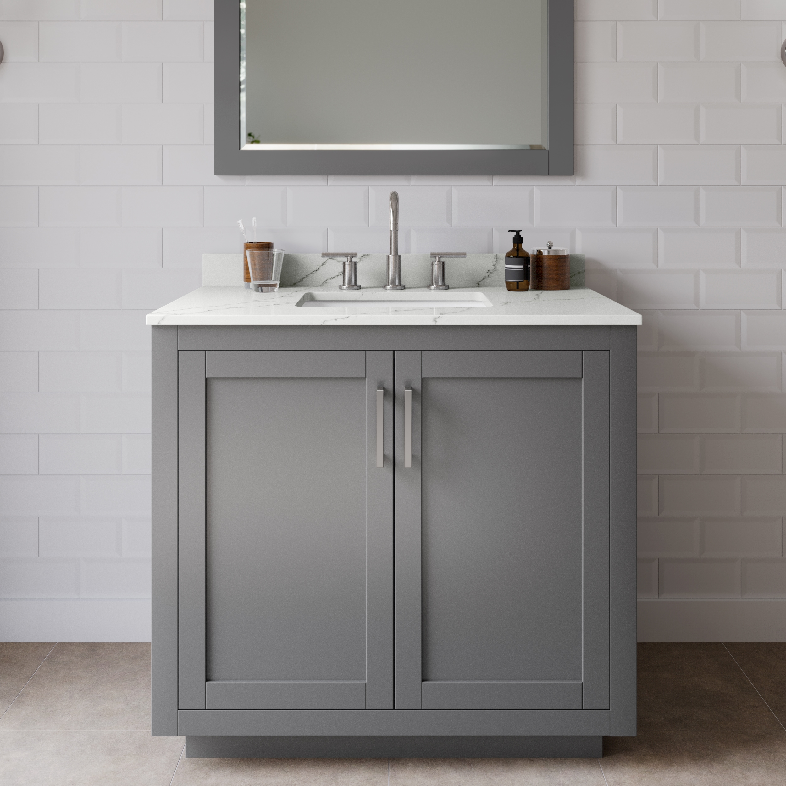 Wyndham Collection WCF292936SKGGTUS3MXX Miranda 36-in Dark Gray Undermount Single Sink Bathroom Vanity with Giotto Quartz Top