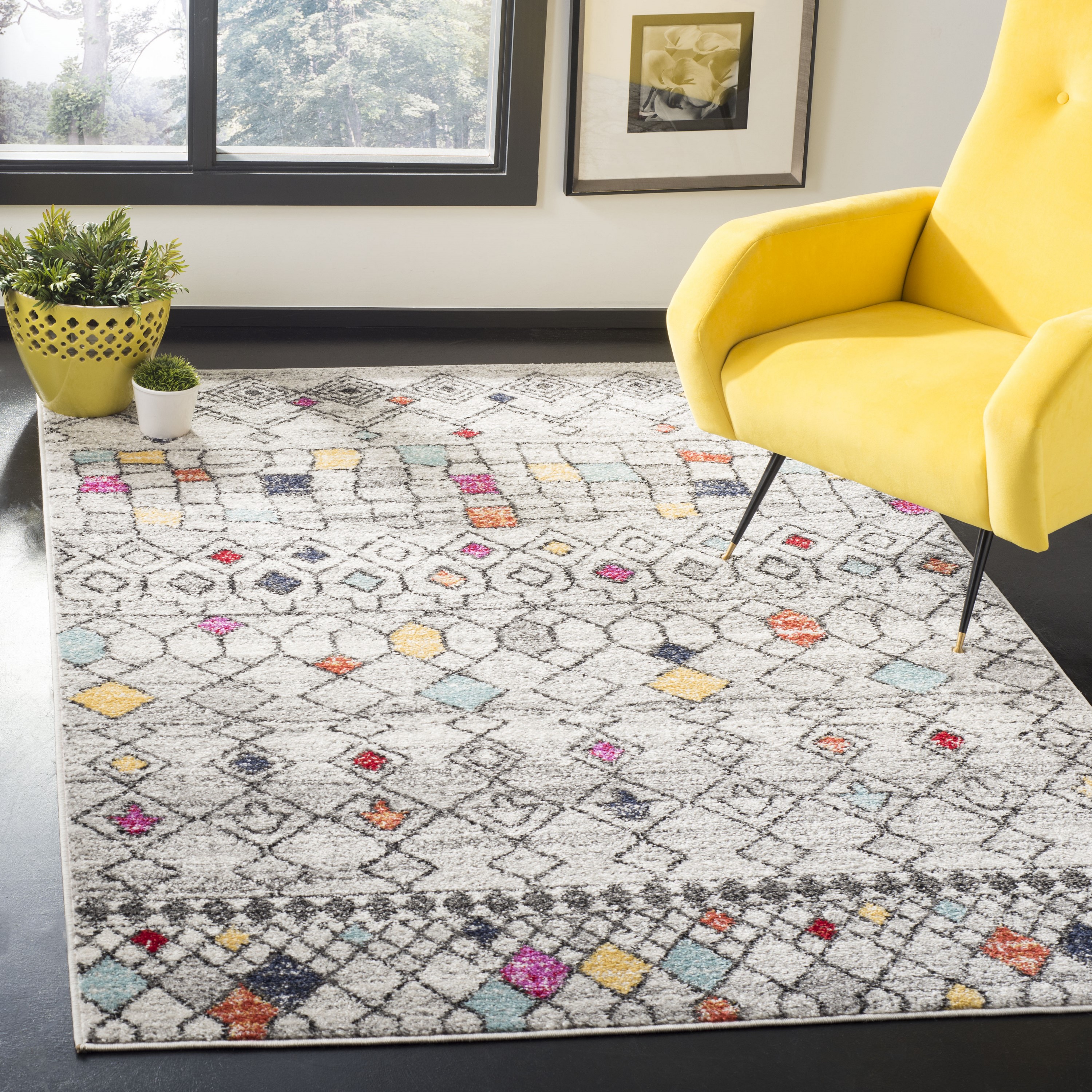 Hand-Knotted Gray Synthetic Rectangle Area Rug