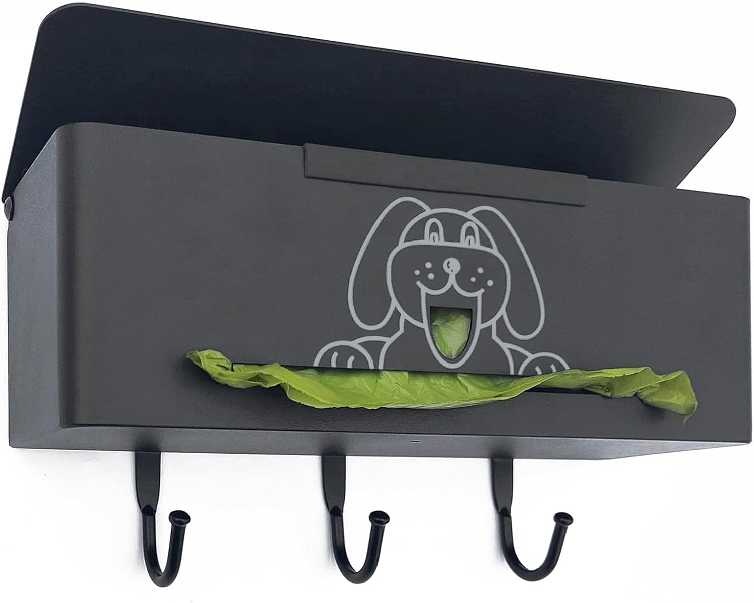 Etokfoks - Poop Bag Holder Wall Mount Dog Poop Bag Dispenser with Hooks Metal Black Indoor Pet W...
