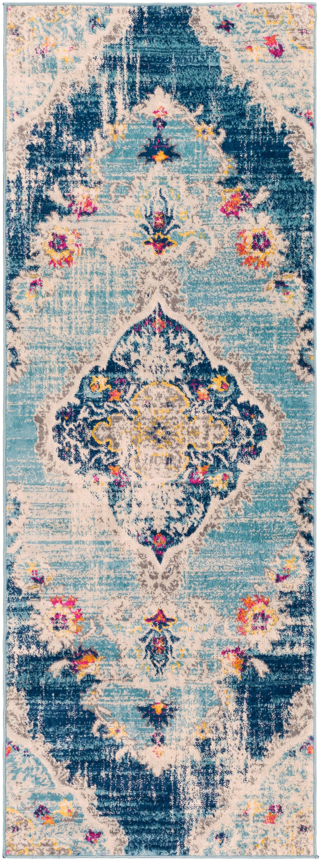 Livabliss FSA2300-2773 Floransa 3 x 8 (ft) Polypropylene Blue Rectangular Indoor Medallion Oriental Runner rug