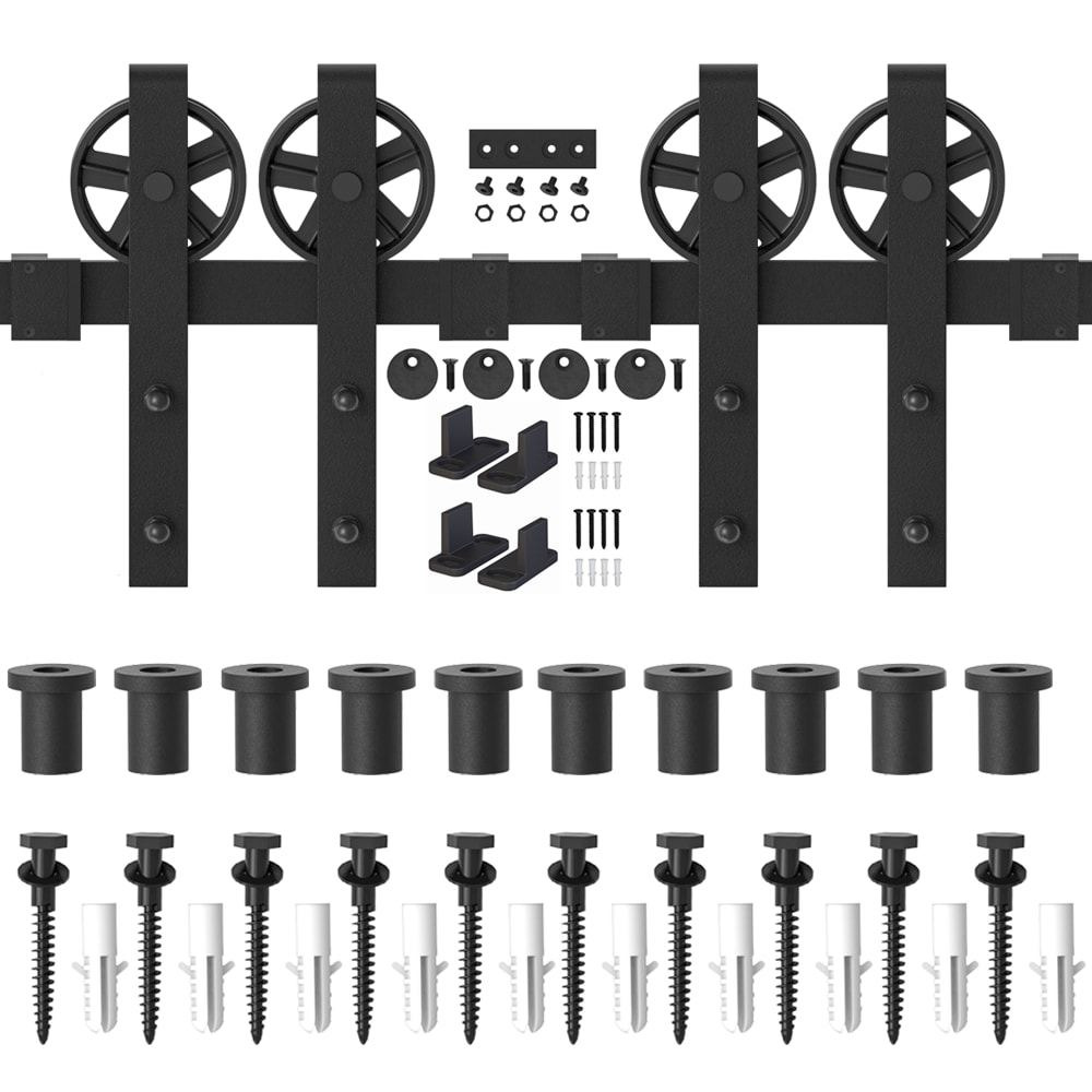 WINSOON GCM2719 144-in Matte Matte Black Indoor Spoke Wheel Double Barn door hardware kit