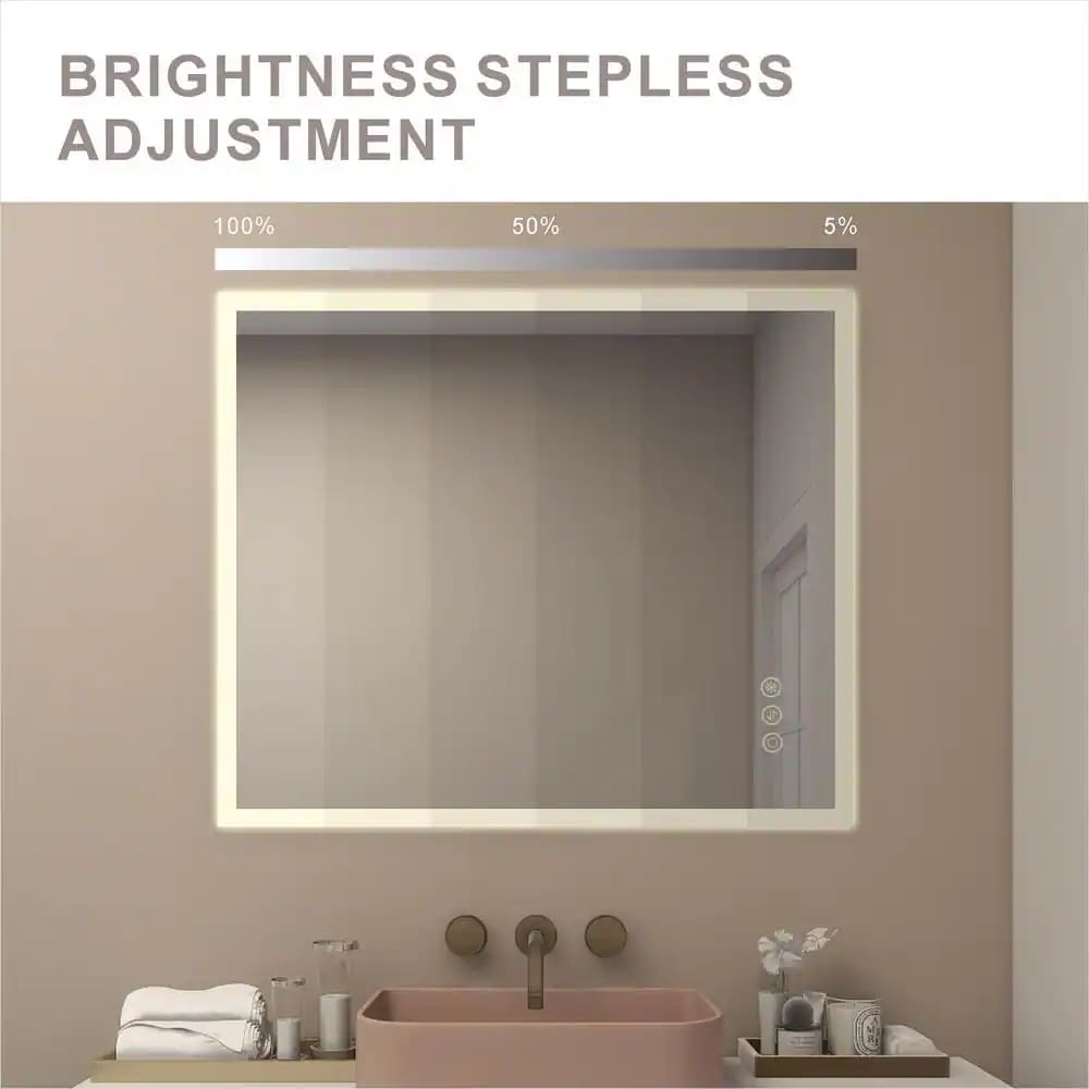 Forclover KC LED bathroom Mirror 48-in x 36-in Frameless Dimmable LED ...