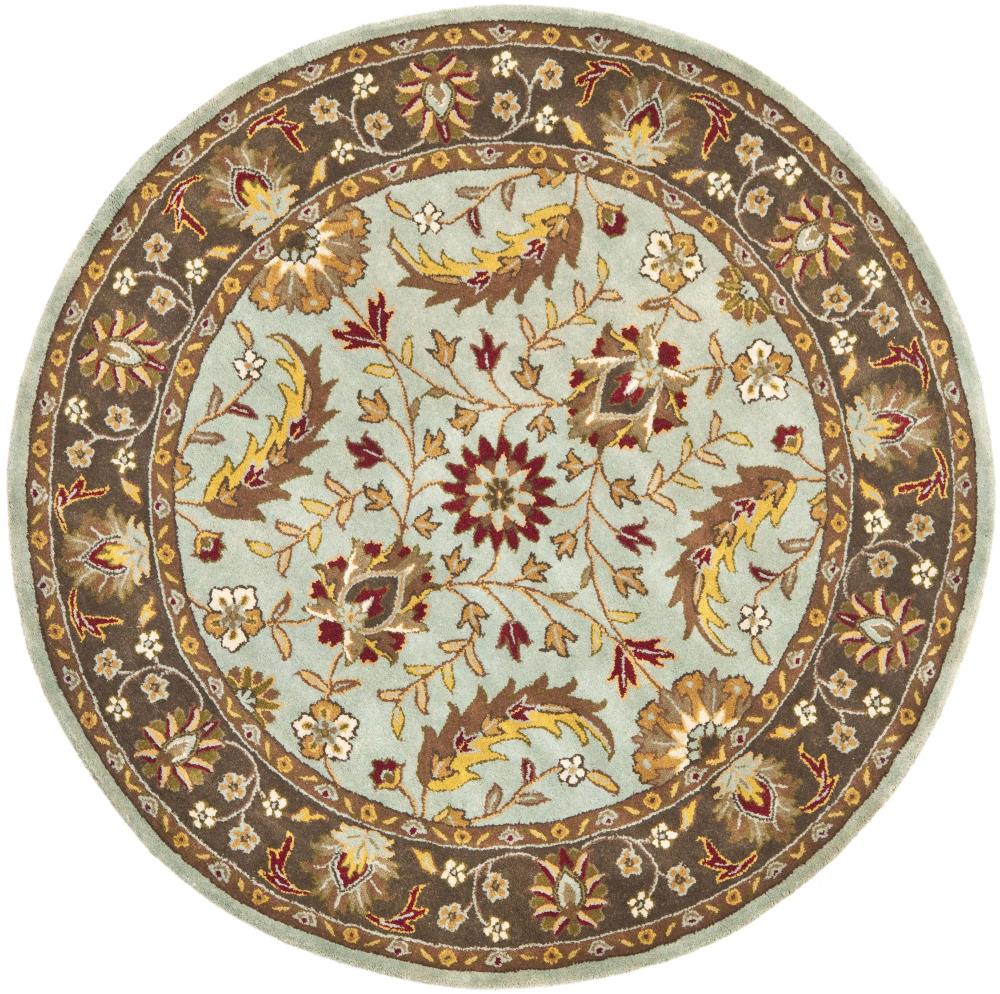 Safavieh HG962A-6R Heritage Gujara 6 x 6 (ft) Tufted Wool Blue/Brown Round Indoor Floral/Botanical Oriental Area rug