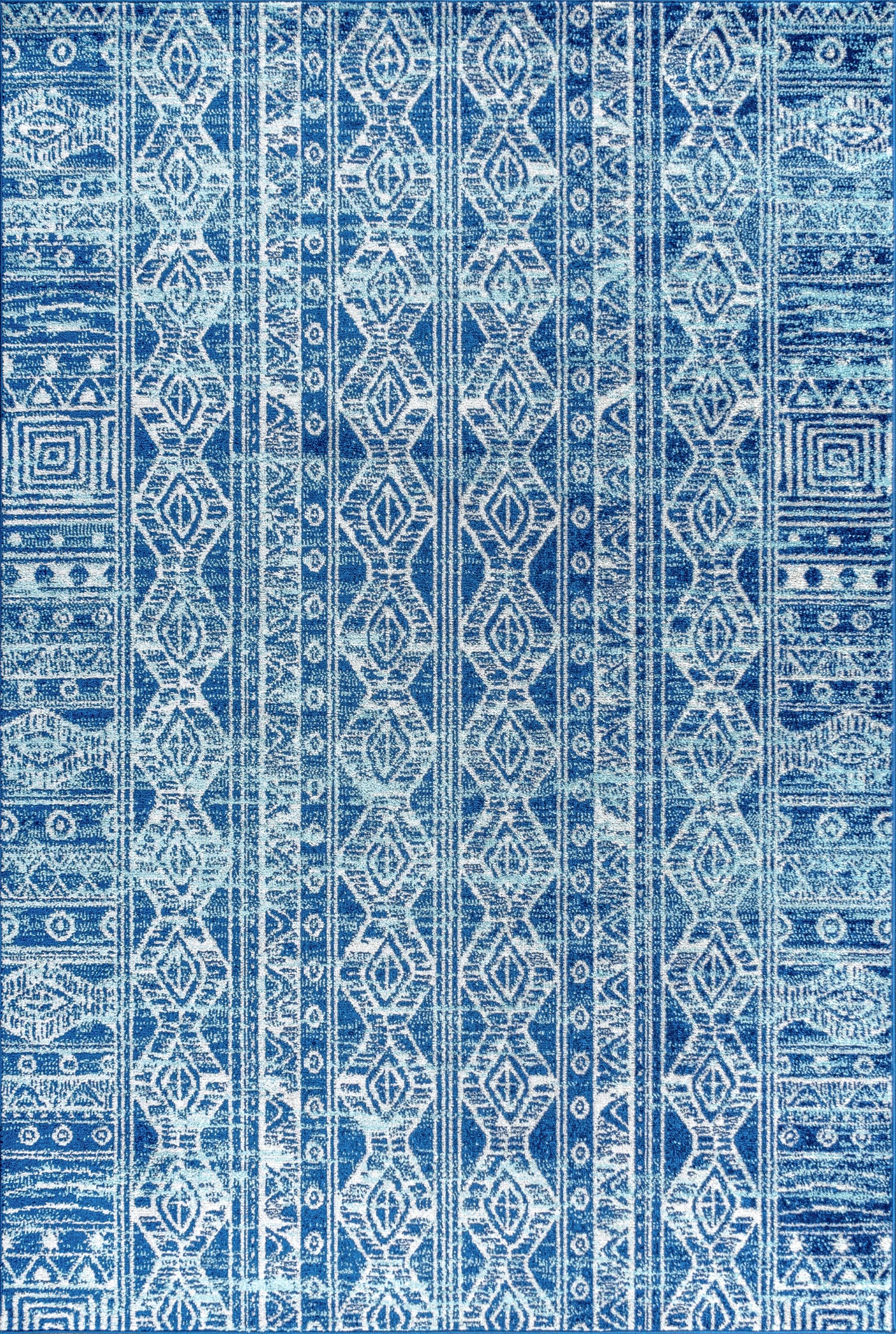 Blue and Gray Synthetic 8' x 10' Moroccan Pattern Area Rug