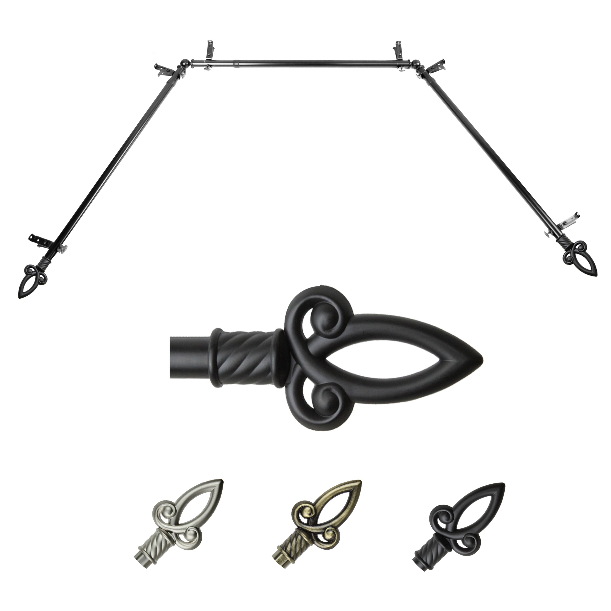 Hart & Harlow L-ABAY-22-2 Sonca 13/16-in Bay Black Steel Bay window curtain rod with Finials
