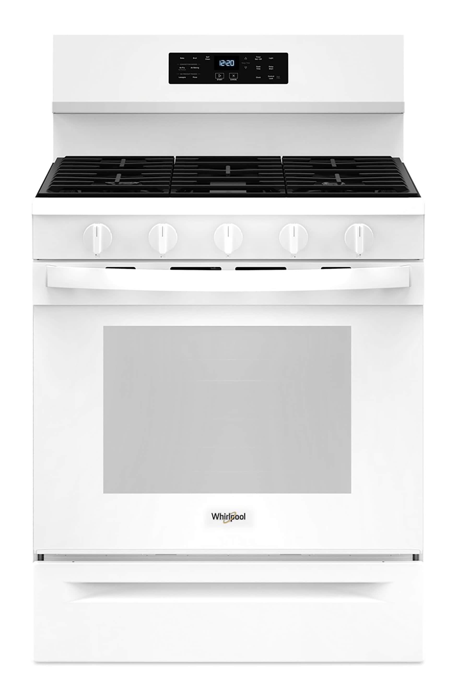 Whirlpool WFGS5030RW Air Cooking Technology 30-in 5 burners 5-cu ft Air Fry Convection Oven Freestanding Natural Gas Range ( White )