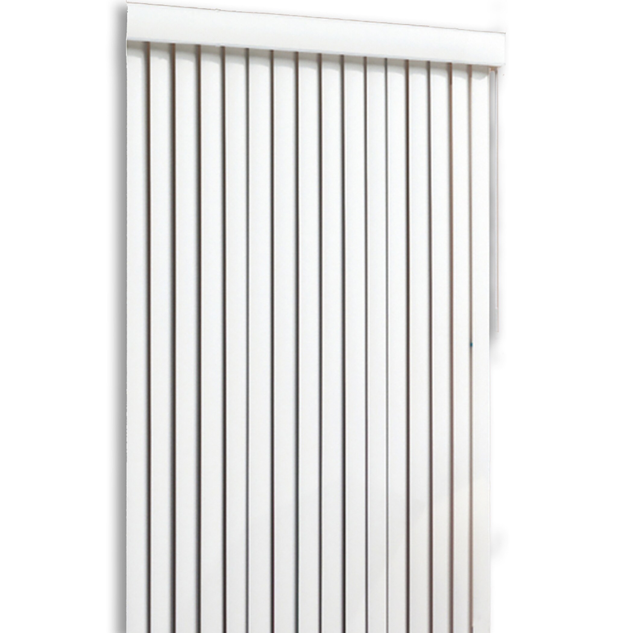 Project Source Room darkening vertical 3.5-in Slat Width 104-in x 84-in Cordless White Vinyl Room Darkening Vertical Blinds