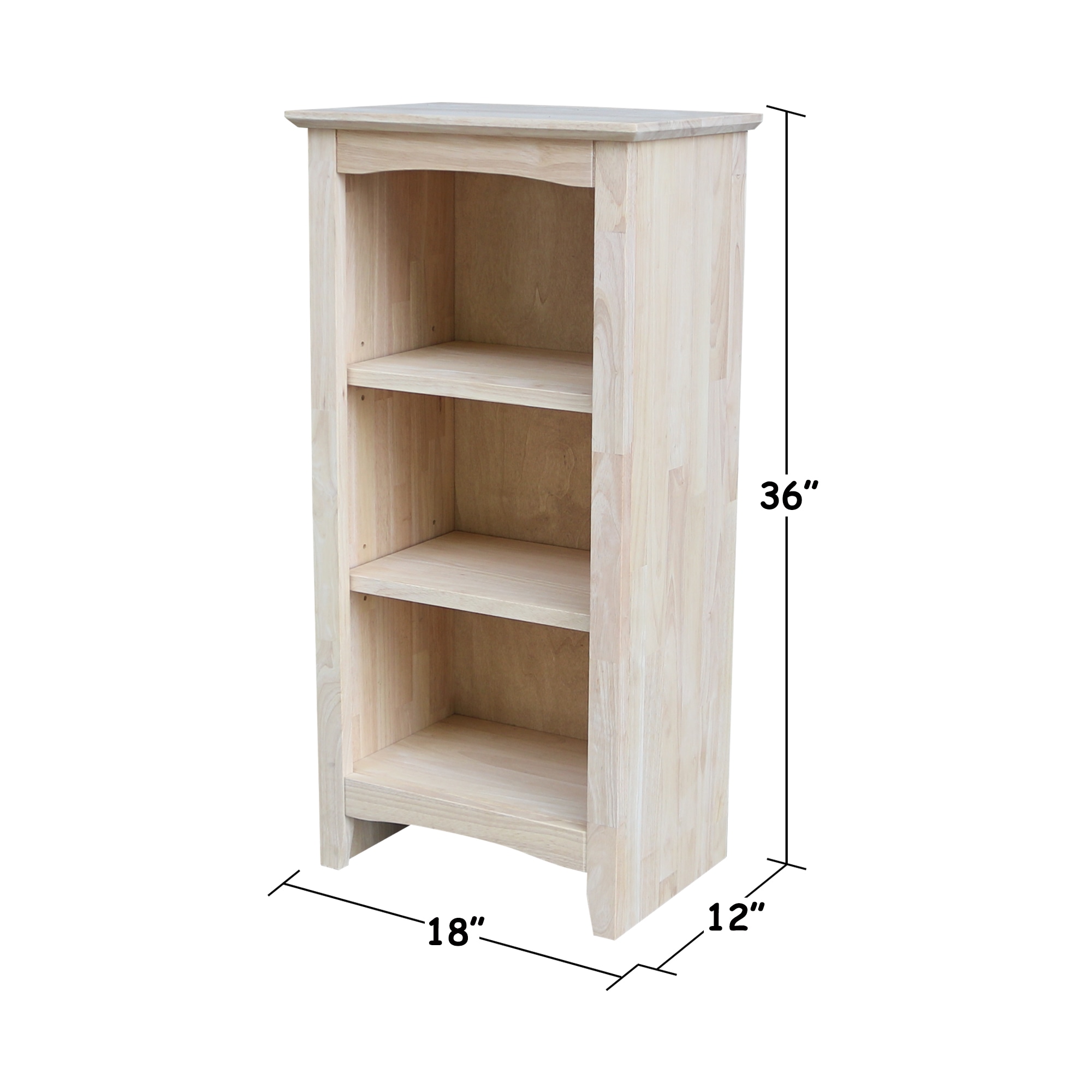 Adjustable Unfinished Solid Wood Shaker Bookcase, 36-Inch Tall