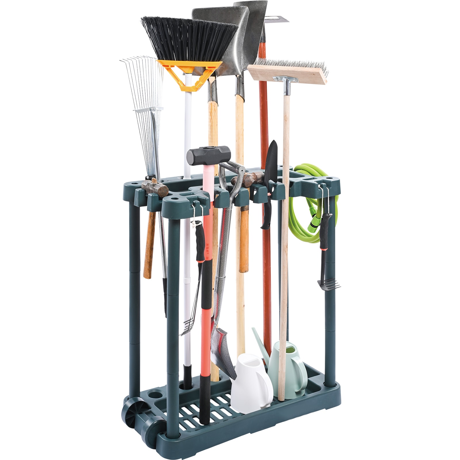 LUXEYARD Garden Tool Organizer 10 Slots Yard Tool Tower Rack for Garage Organization and Storage Hold Long-Handled Tool/Rake/Broom/Shovel PP Garden Tool Stand Holder Organizer for Yard Shed Outdoor