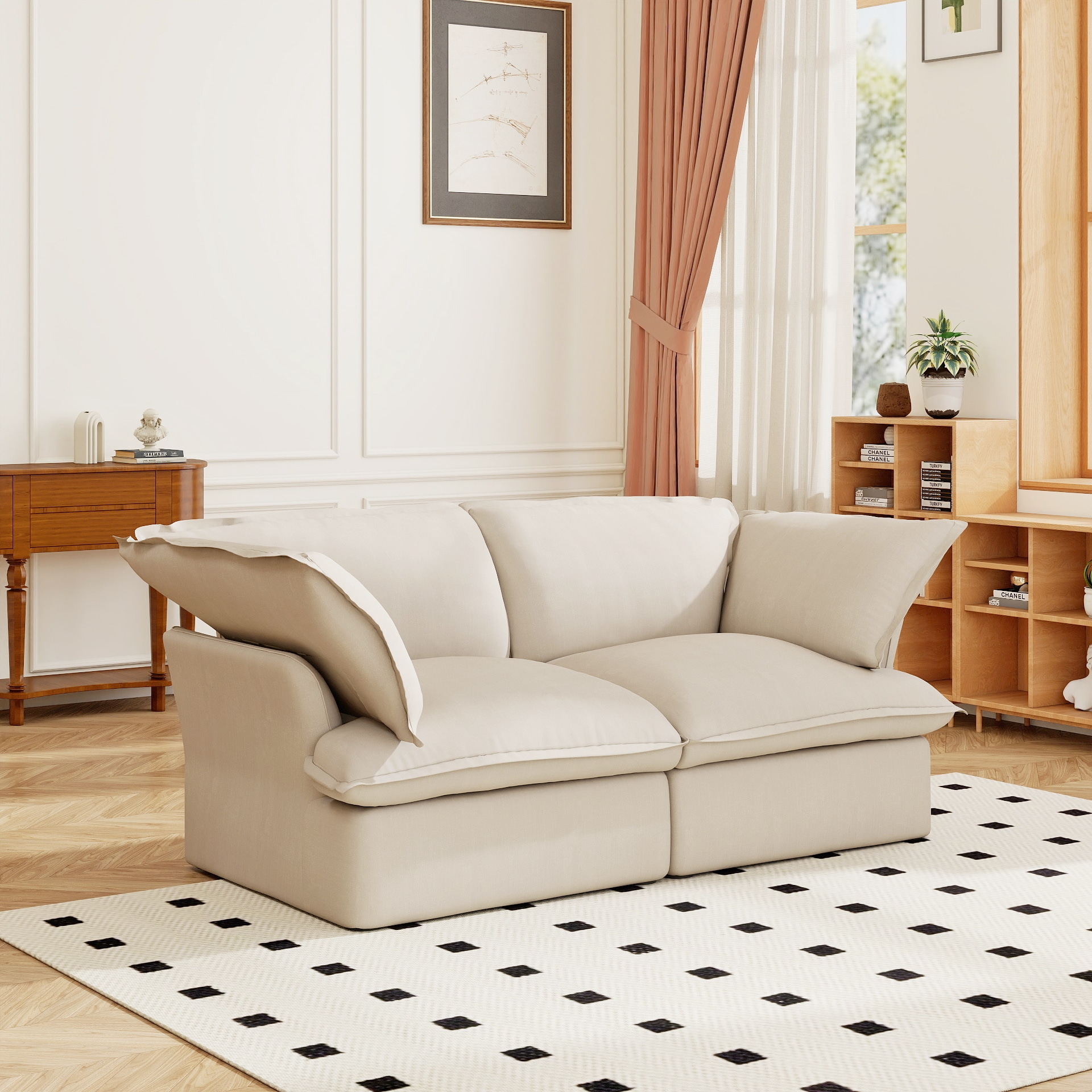 BuotiqHom DH-S2-120BE 82-in Modern Beige Linen 2 -seater Loveseat