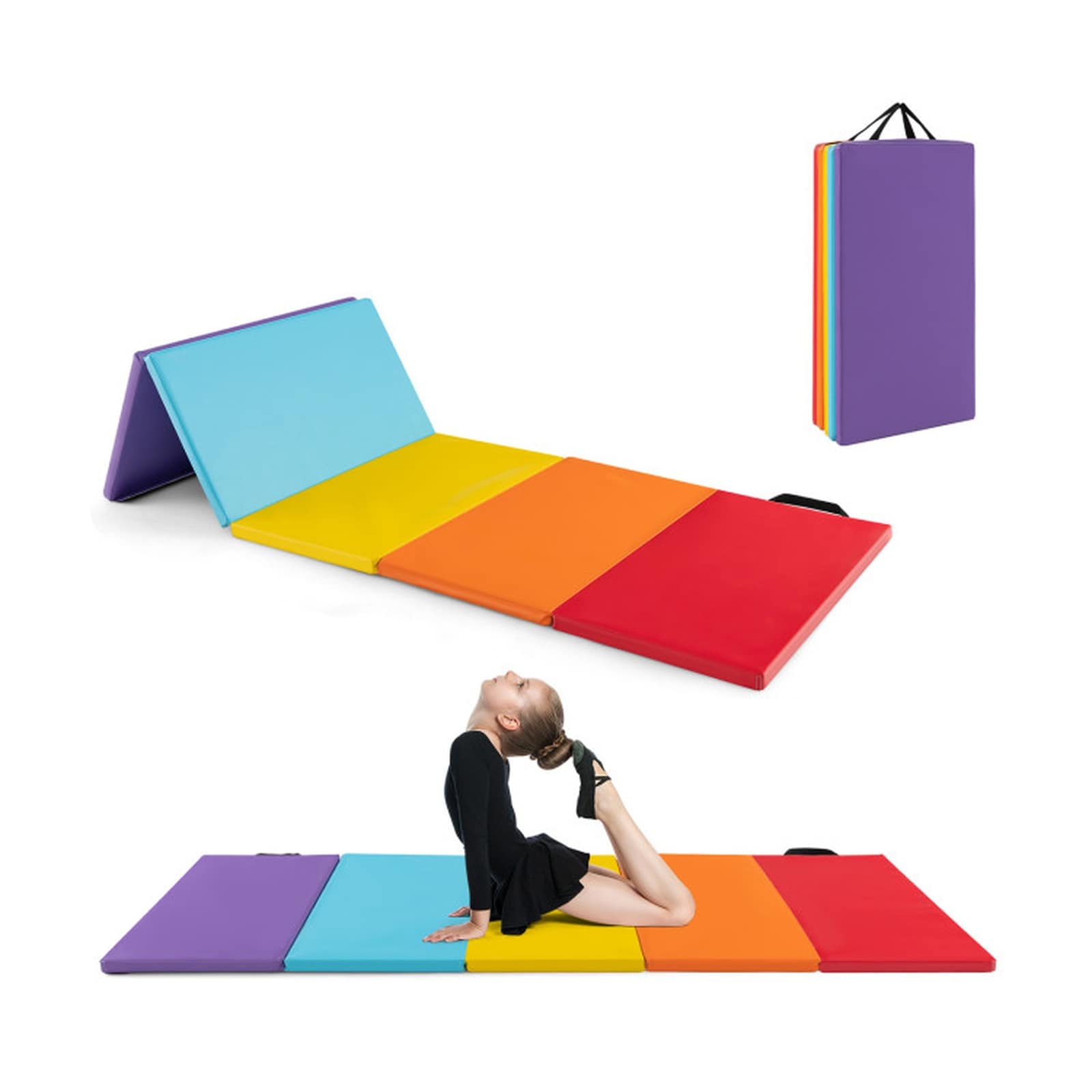 SUGIFT 5-Panel Folding Gymnastics Mat for Kids Multicolor 79-in Tumbling Exercise Mat with 1.2-in EPE Foam Core and PU Cover