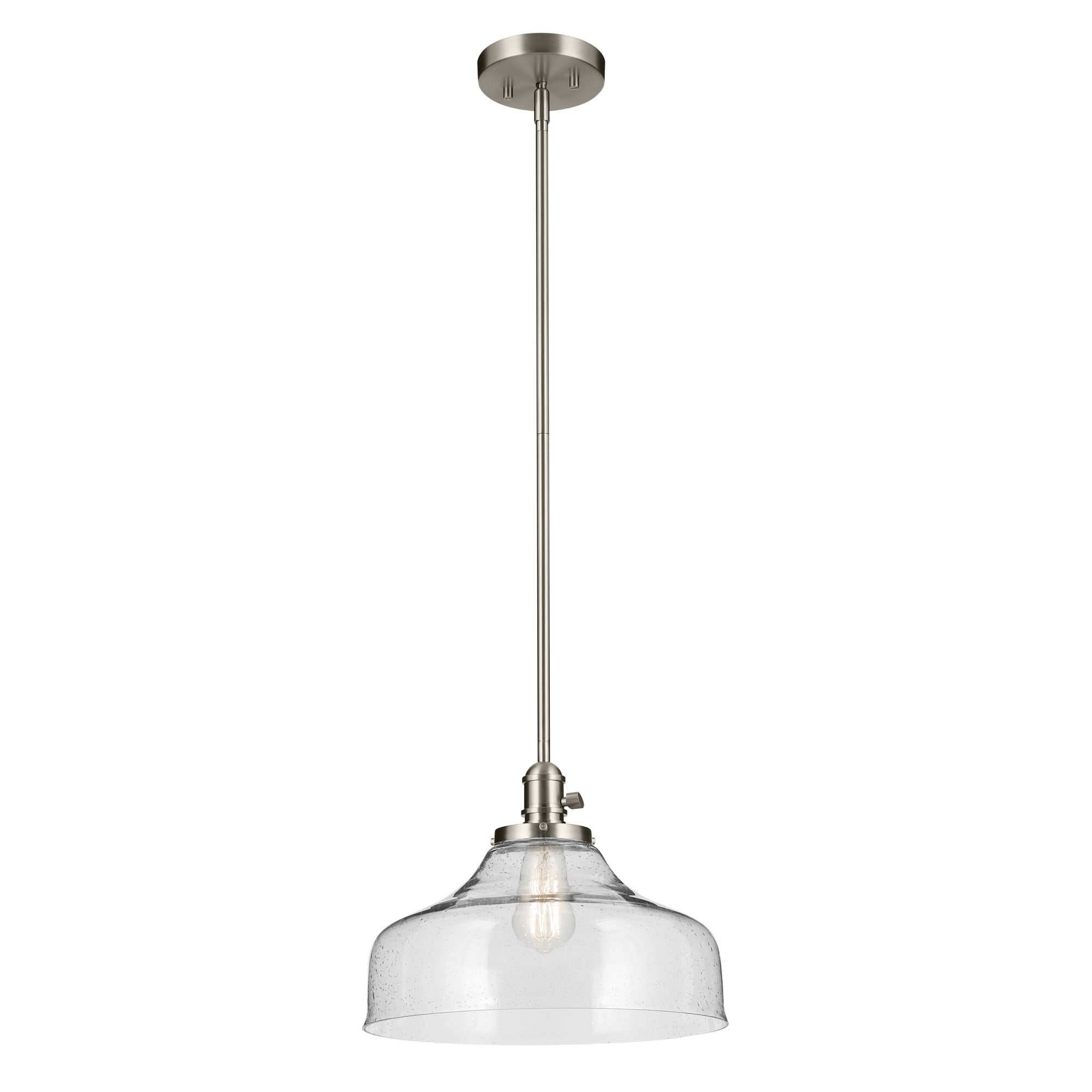 Kichler 43906NI Avery 1 -Light Brushed Nickel Industrial Seeded glass Cone Medium Hanging Pendant light