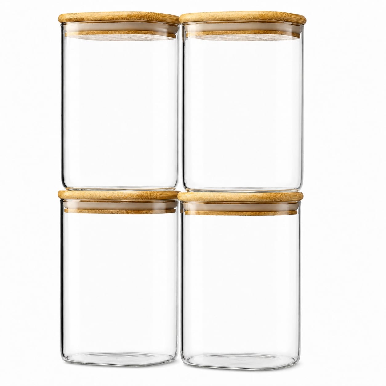 Aoibox  41 oz Airtight Borosilicate Glass Square Canister Set with Bamboo Lids and Labels 4 Piece Decorative Canisters