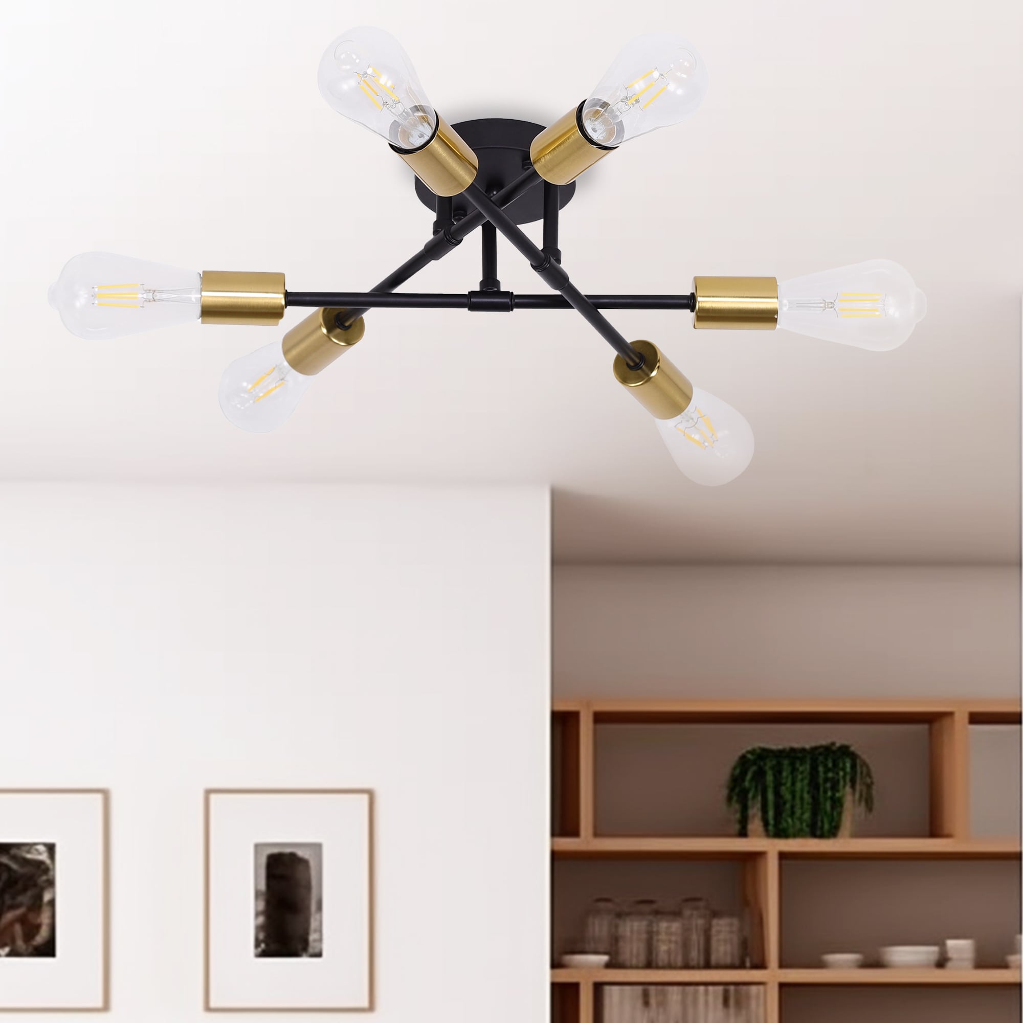 YANSUN L-CL018B 6 -Light 27.6-in Matte Black Semi Flush Mount Light