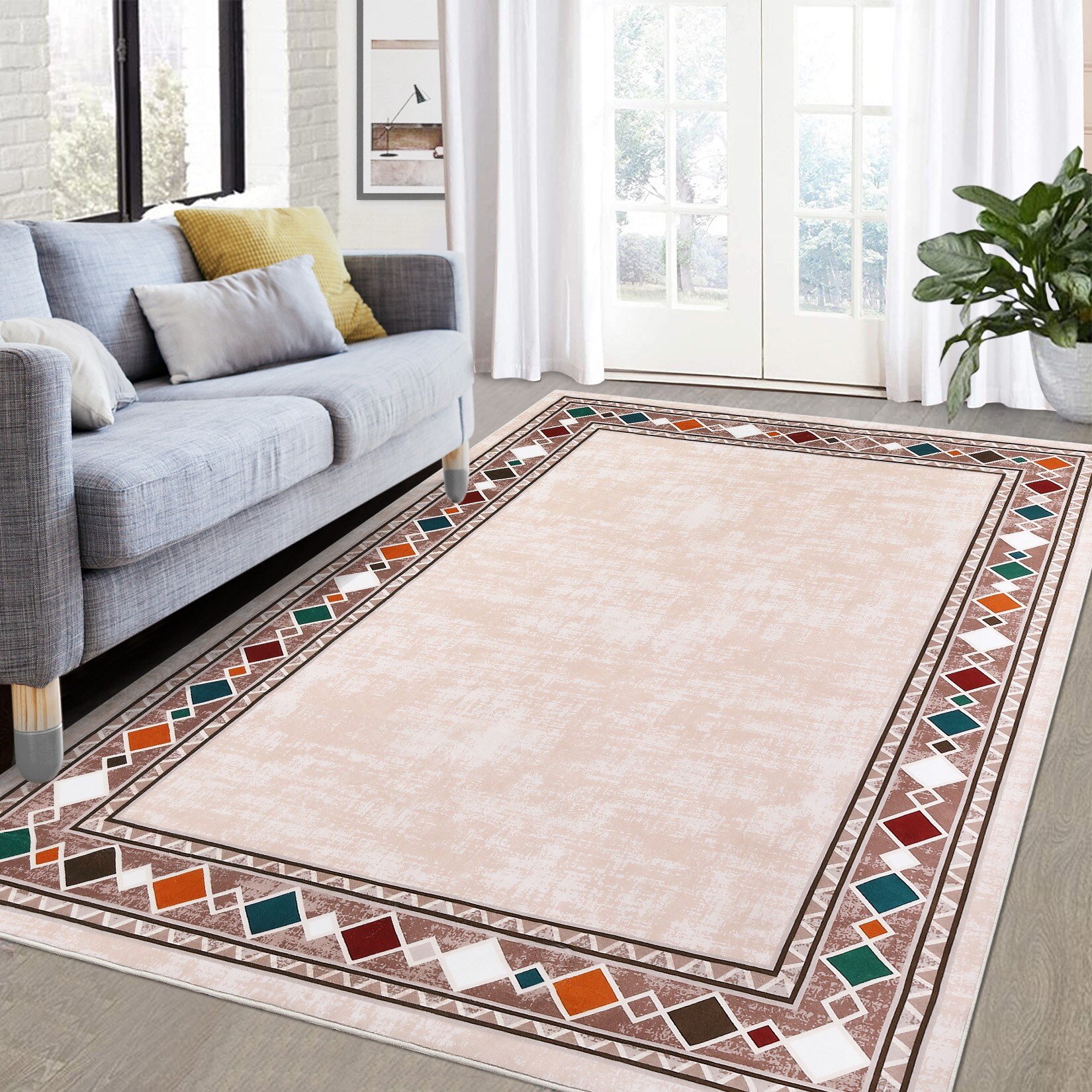 Garvee YXY-LO-PHO-0ZW7NXKR 9 x 12 (ft) Synthetic Beige Rectangular Indoor Geometric Machine washable Area rug