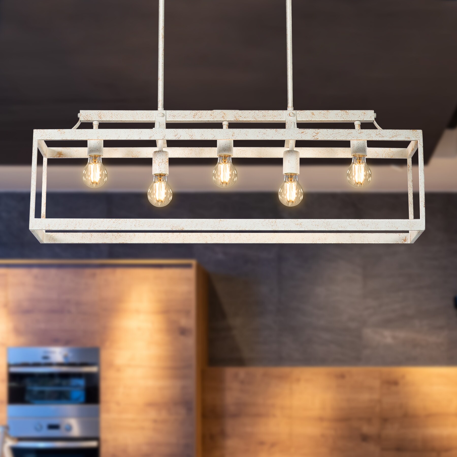 Tribesigns TH-SF0106 Iris 5-Light White Modern/Contemporary Linear Hanging Kitchen Island Light