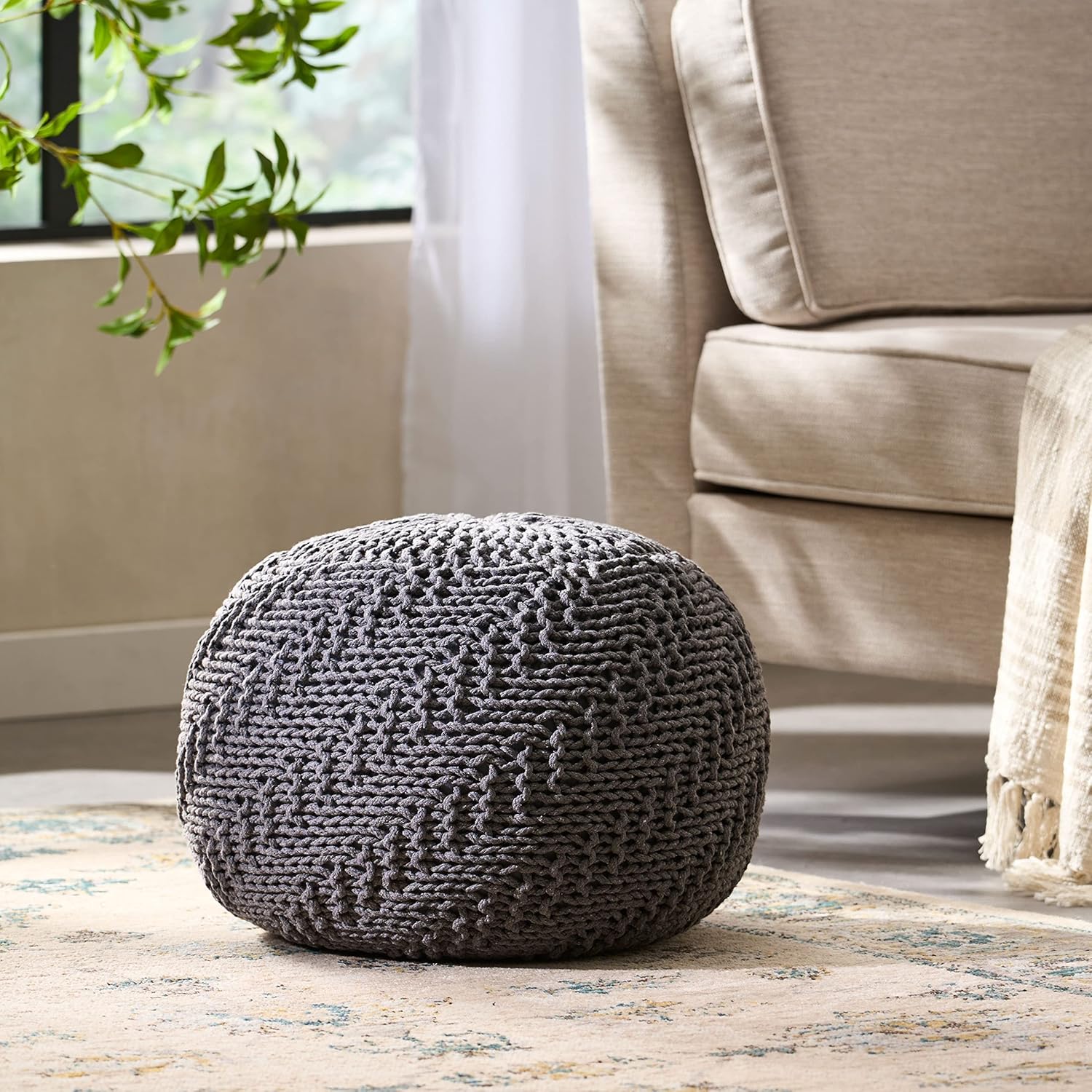 Huluwat Knitted Cotton Yarn 20 x 20 Round Pouf