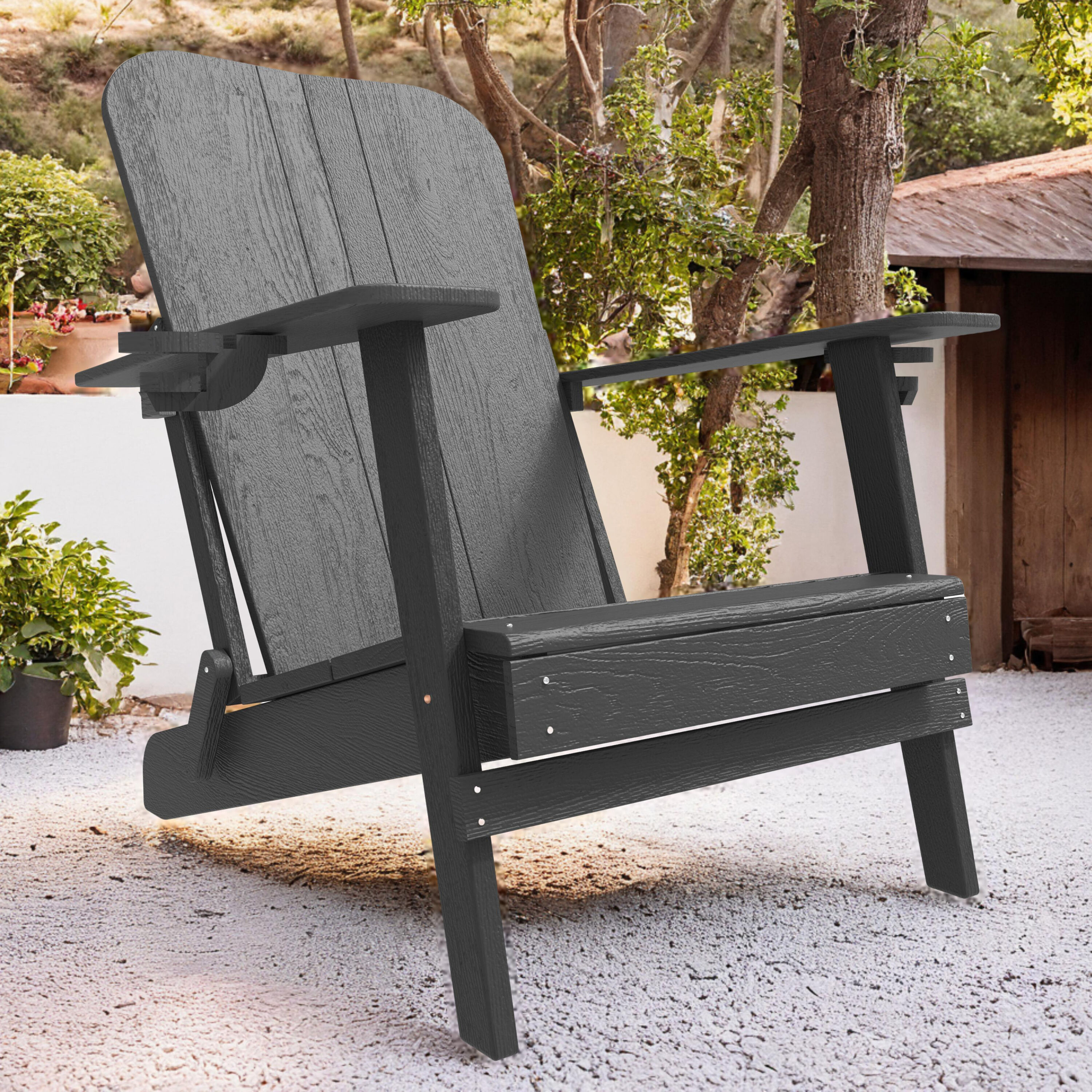 Moda Furnishings PAC-011-BK Bersen Black Black HDPE Frame Stationary Adirondack Chair with Slat Seat