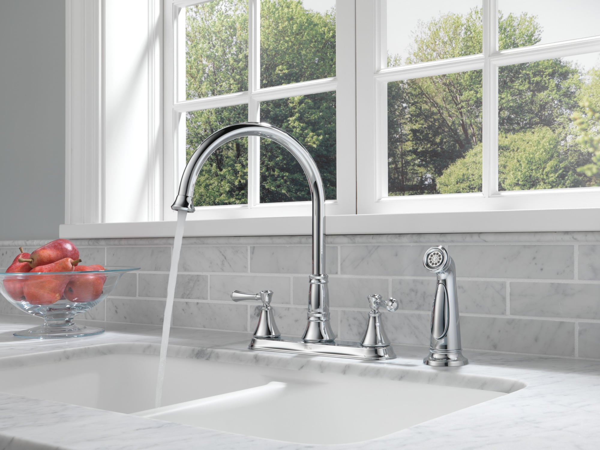 Classic Elegance 13.5" Chrome Brass Kitchen Faucet with Side Spray