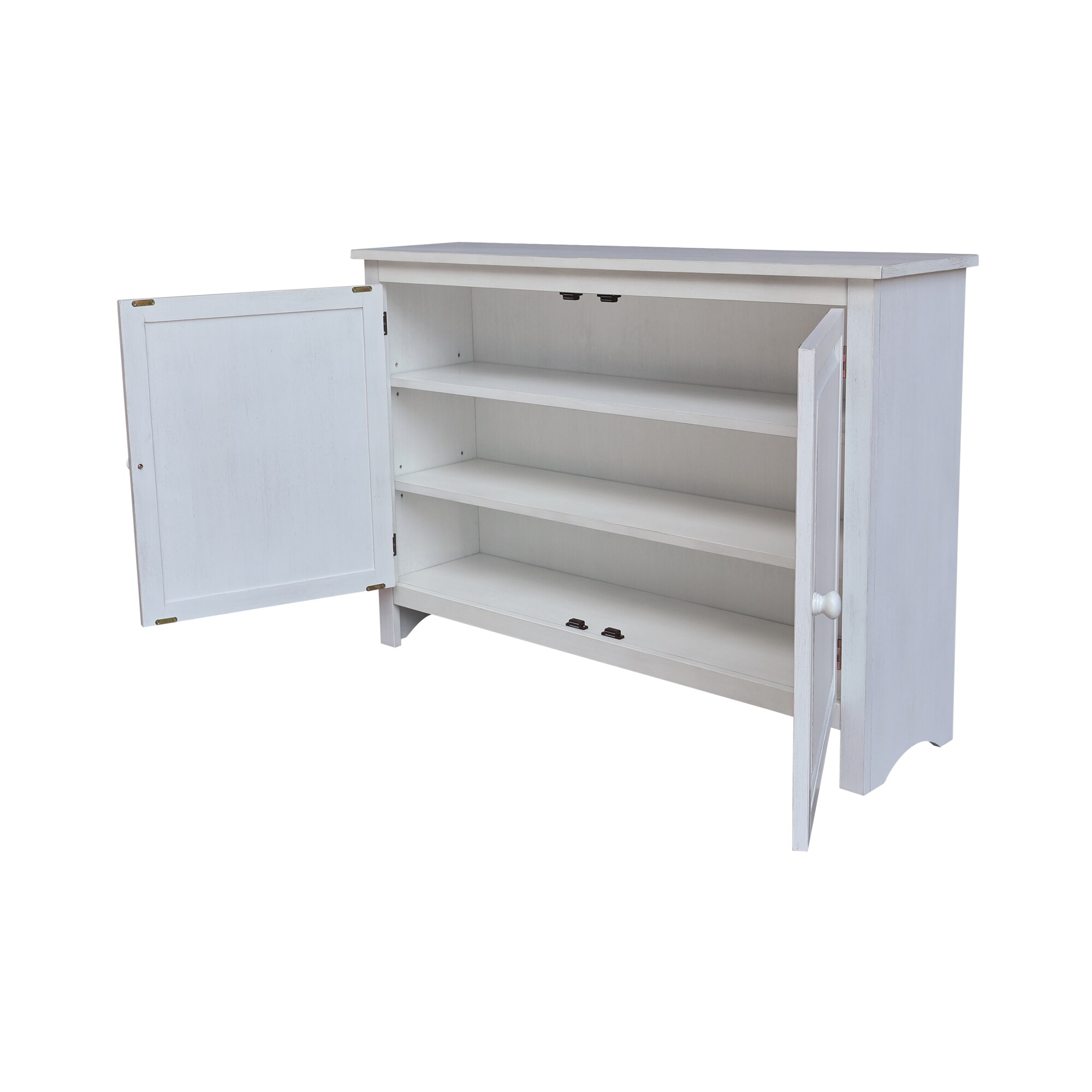 Chalk White Solid Wood Hall Storage Cabinet with Adjustable Shelves