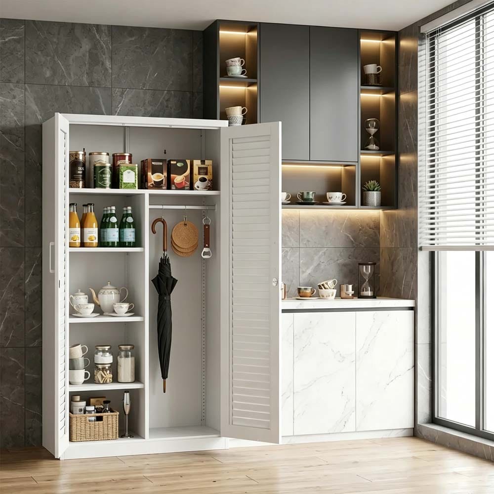SereneVita 35.43-in W x 70.87-in H Metal White Freestanding Utility ...