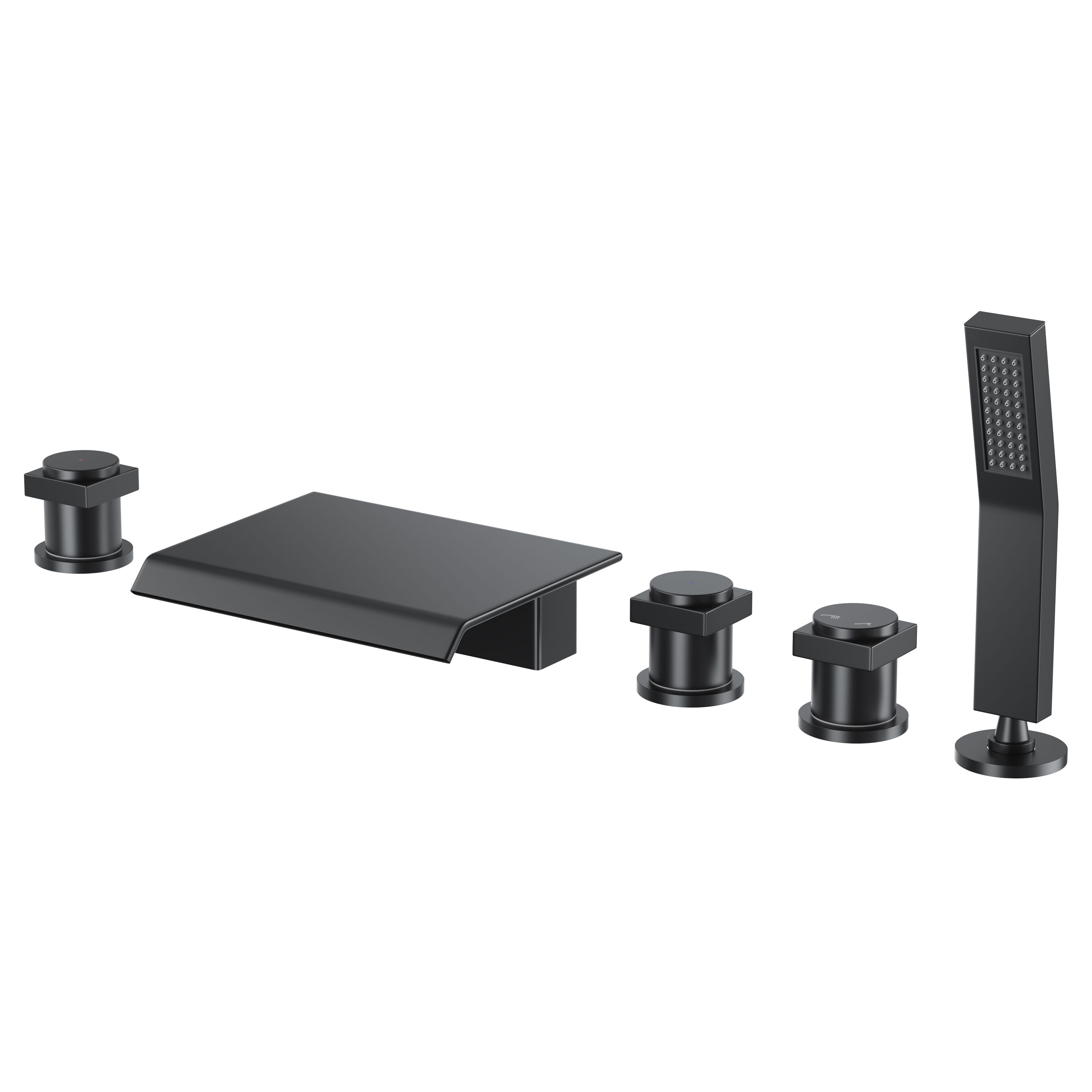 CASAINC KCLT0055-MB Matte Black 3-handle Deck-mount Roman Waterfall Bathtub Faucet with Hand Shower ( Valve Included )
