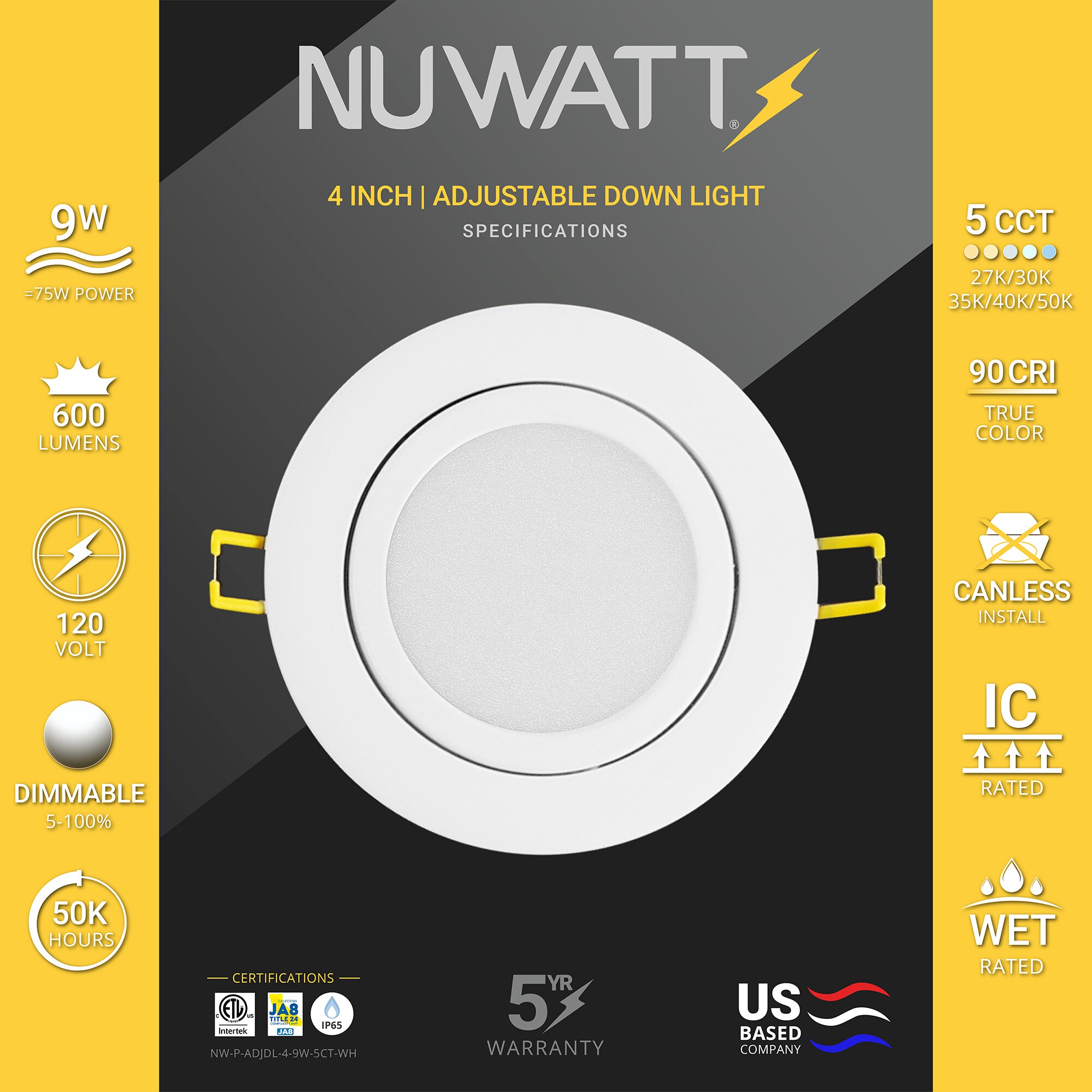 NuWatt 4" White Aluminum Dimmable LED Recessed Light Kit, Energy Star