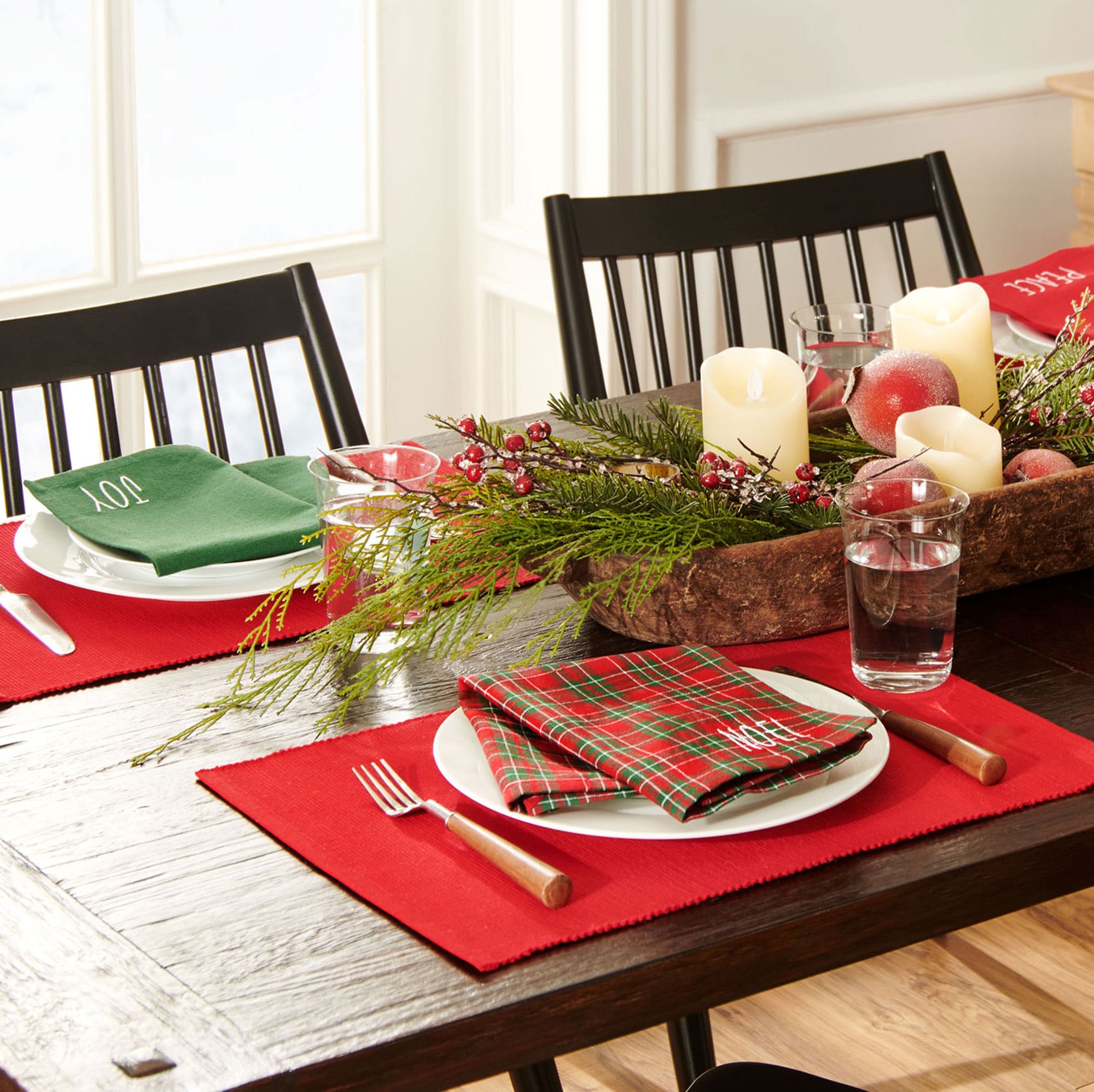 Festive Red and Green Cotton Holiday Placemat and Napkin Set