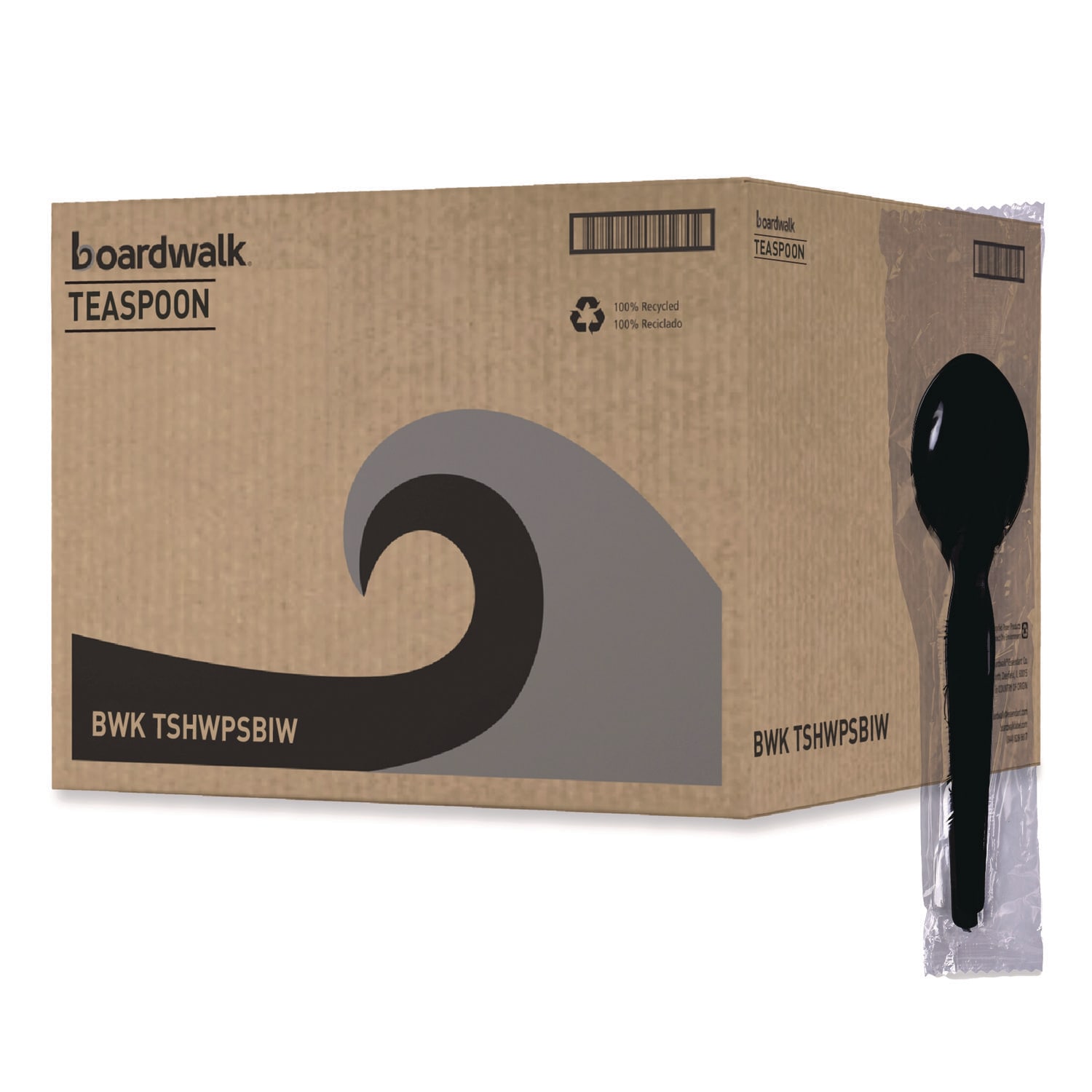 Boardwalk Heavyweight Wrapped Polystyrene Cutlery Spoon Plastic Black 1000/Carton