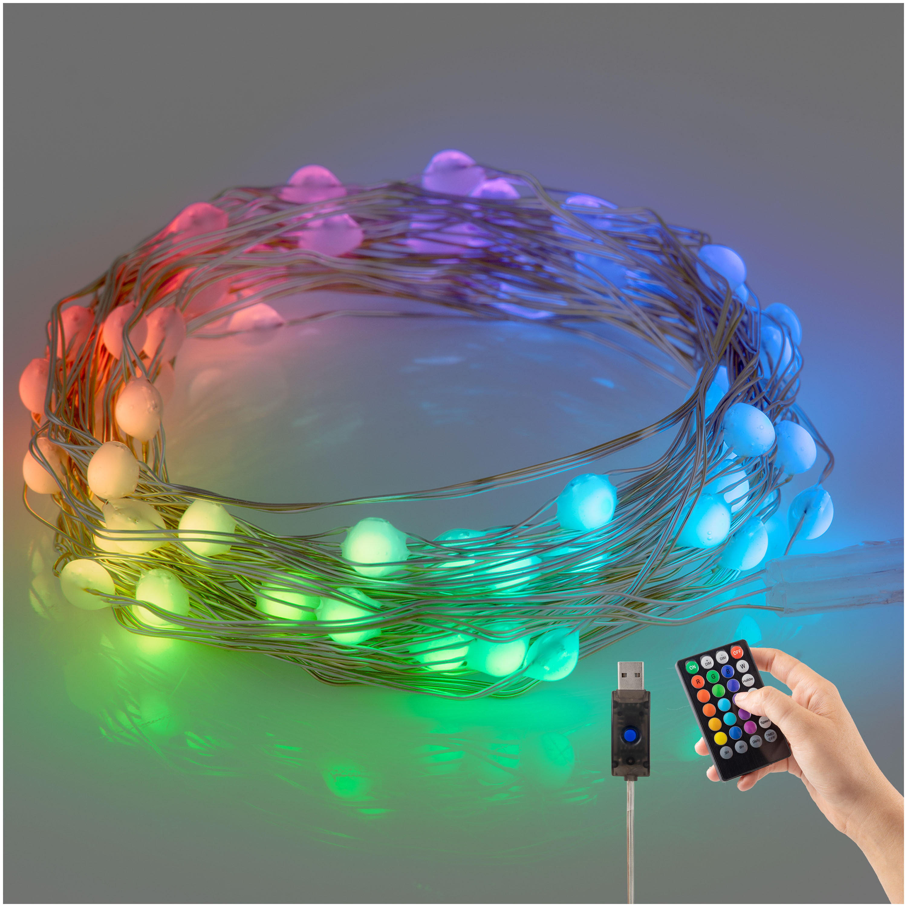 Enbrighten 20-ft Plug-in Silver Indoor String Light Color Changing