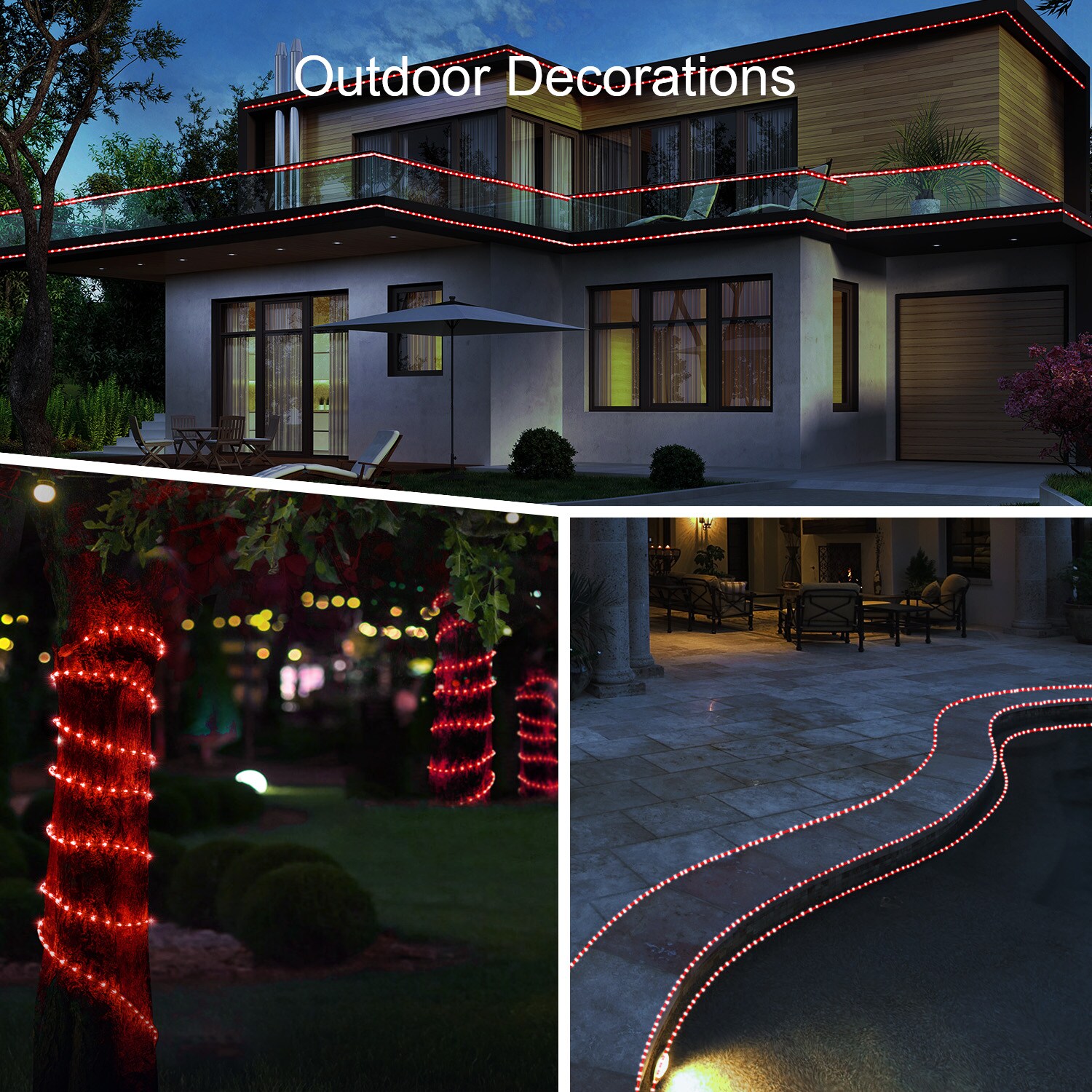 DEERPORT Decor Outdoor 16-ft Integrated LED Red Rope Light in the Rope ...