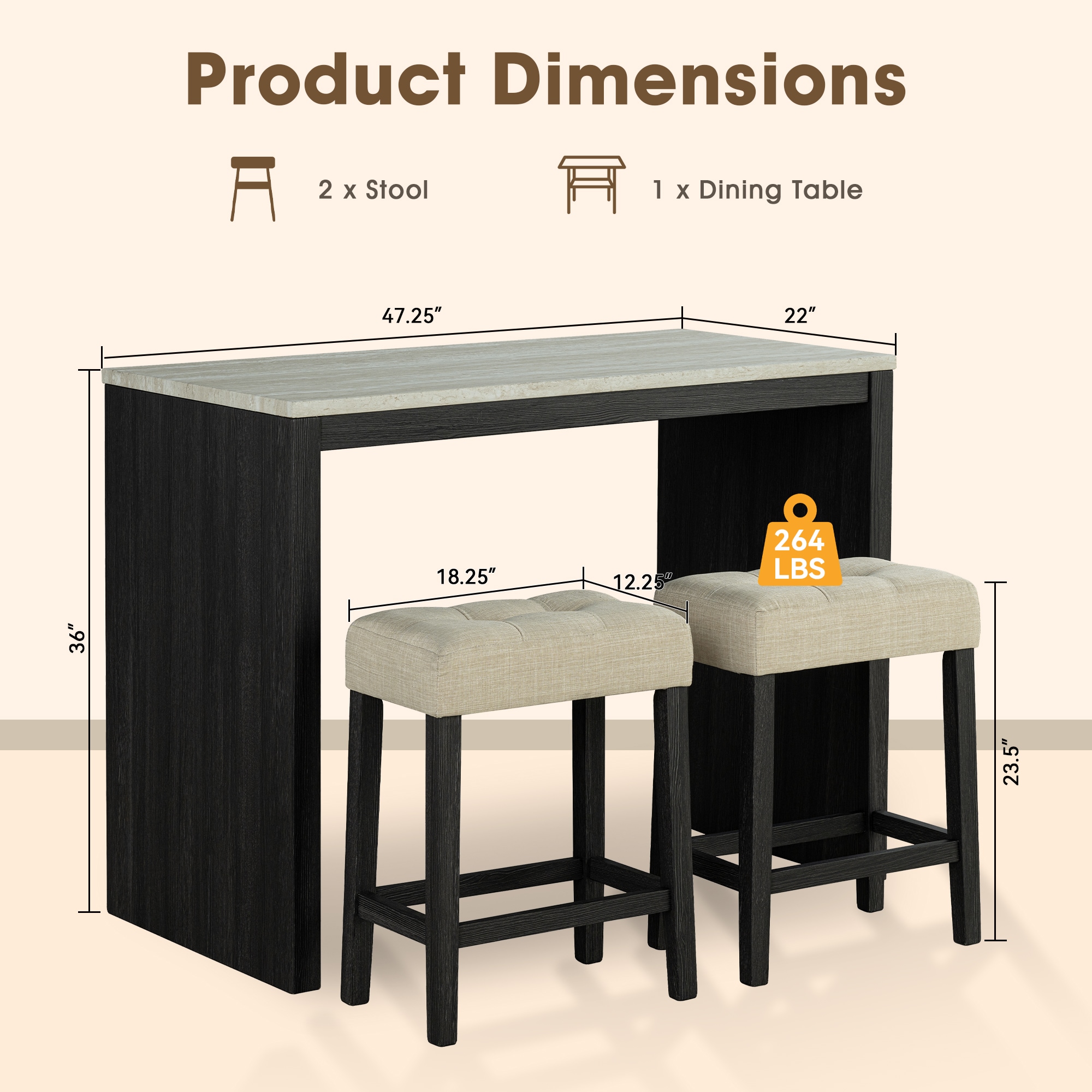 IHOMEadore MDSL3402BK-PT-3PK Dining-Sets - View #2
