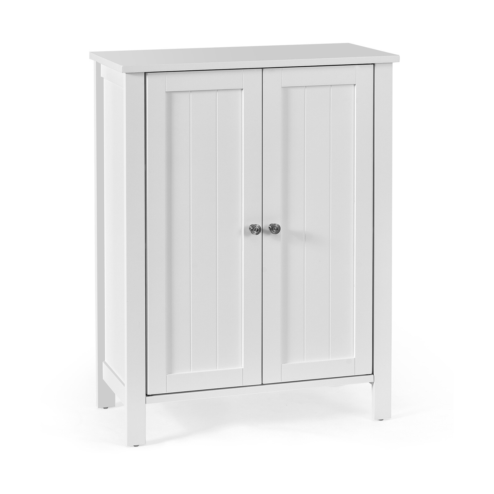 SUGIFT 2-Door Bathroom Floor Storage Cabinet with 6-Position Adjustable Shelves 66-lb Capacity Anti-Tip Wall Anchor Waterproof White