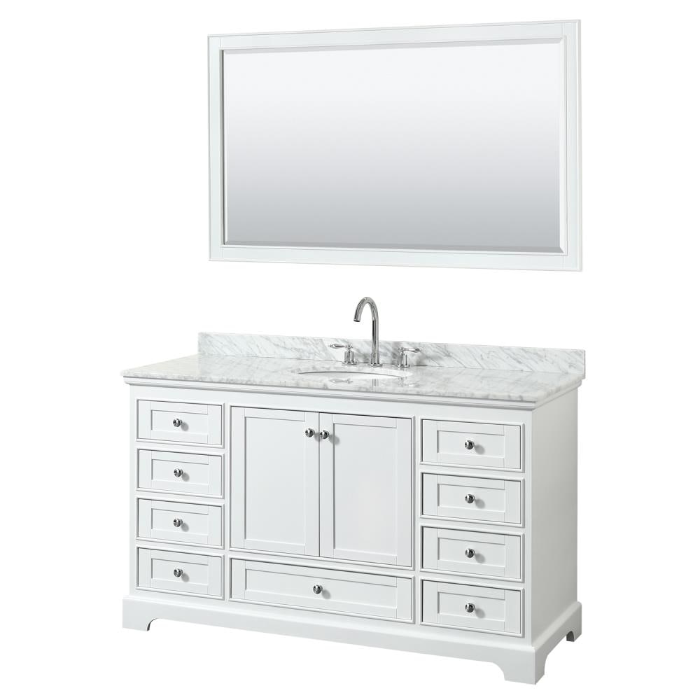 Wyndham Collection WCS202060SWHCMUNOM58 Deborah 60-in White with Polished Chrome Trim Undermount Single sink Bathroom Vanity with White Carrara Marble Natural marble Top (Mirror Included)