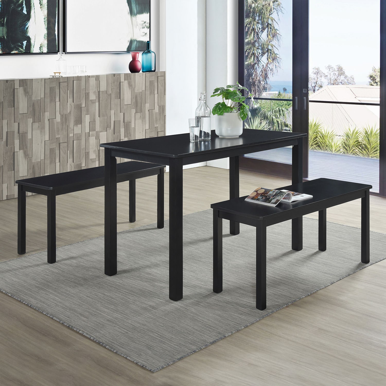 ChaletPosh C3024T45-BK-3X Black Contemporary/Modern Dining Room Set with Rectangular Table ( Seats 4 )