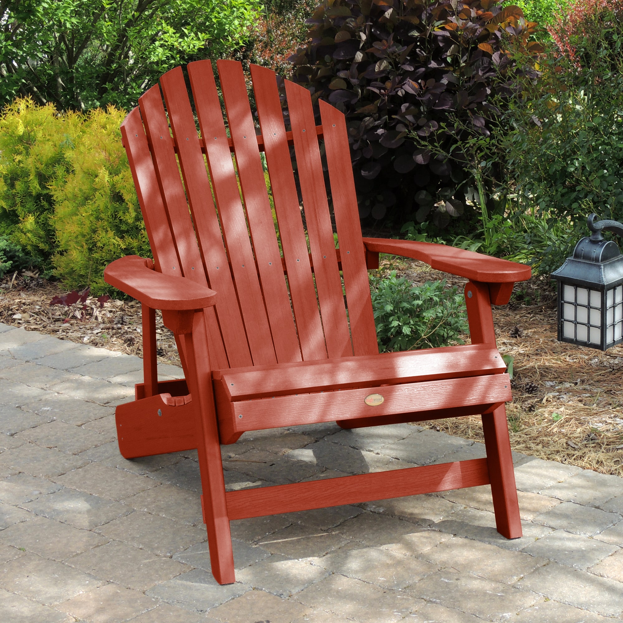 highwood AD-KITKING3-RED The Adirondack Rustic Red Poly-lumber Frame Stationary Adirondack Chair with Slat Seat