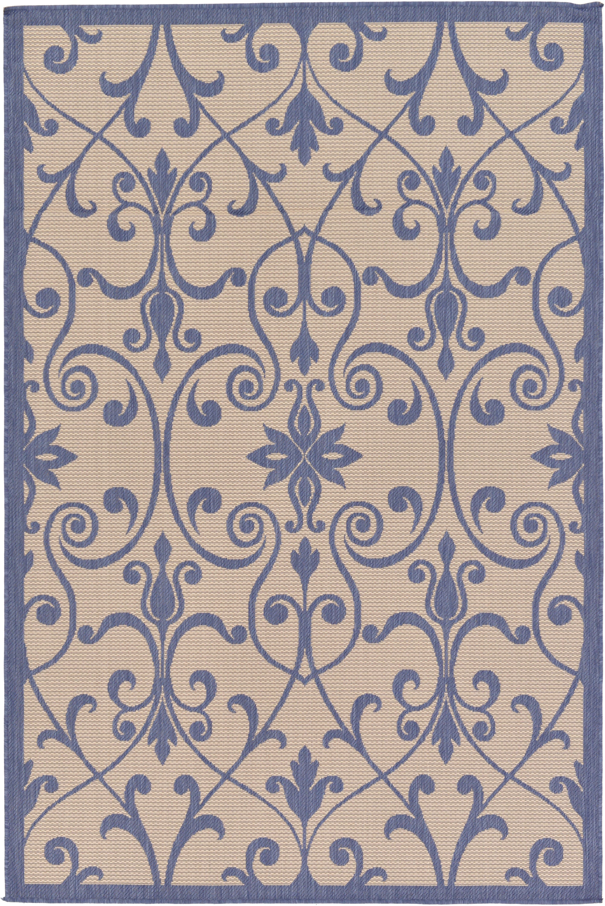 Unique Loom 3126605 Gate Outdoor 5 x 8 (ft) Loomed Polypropylene Blue/Beige Rectangular Indoor/Outdoor Damask Vintage Area rug