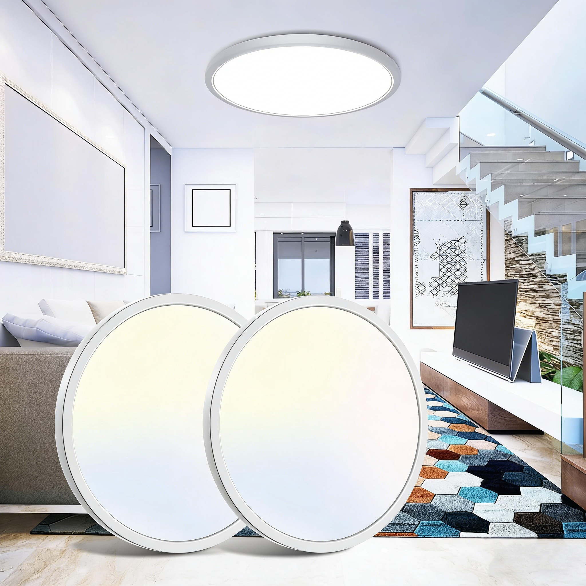 Bieuoram 2-Pack of 16-Inch 40Watt 4800 Lumens LED Flush Mount Ceiling Light 5 Color Selectable for Bedroom Kitchen Living Dining Room Office
