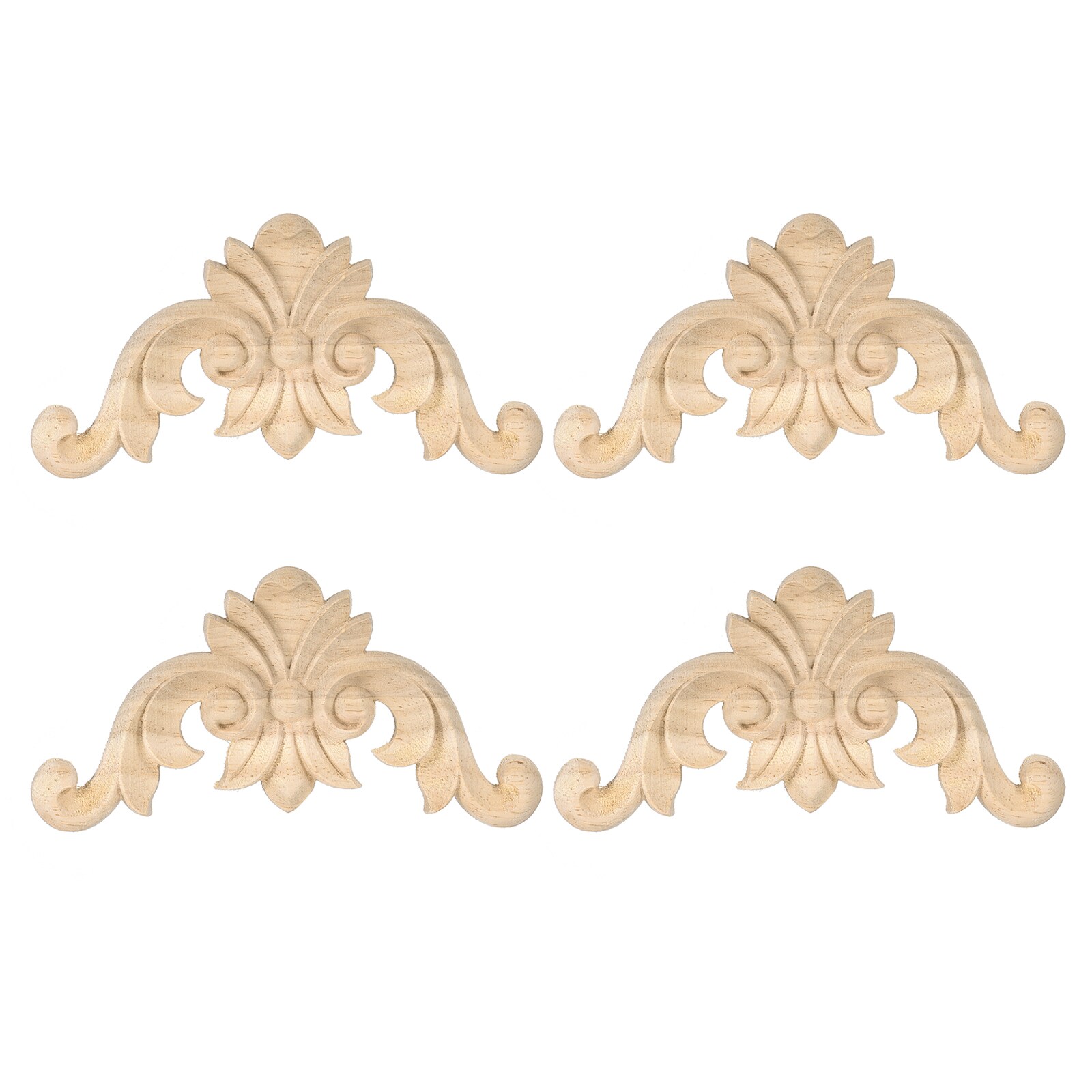Unique Bargains 4pcs Wood Carved Appliques Unpainted Carving Decals for Bed Door Cabinet Dresser Wardrobe Furniture Decoration DIY 10x10cm/3.94x3.94 Inch