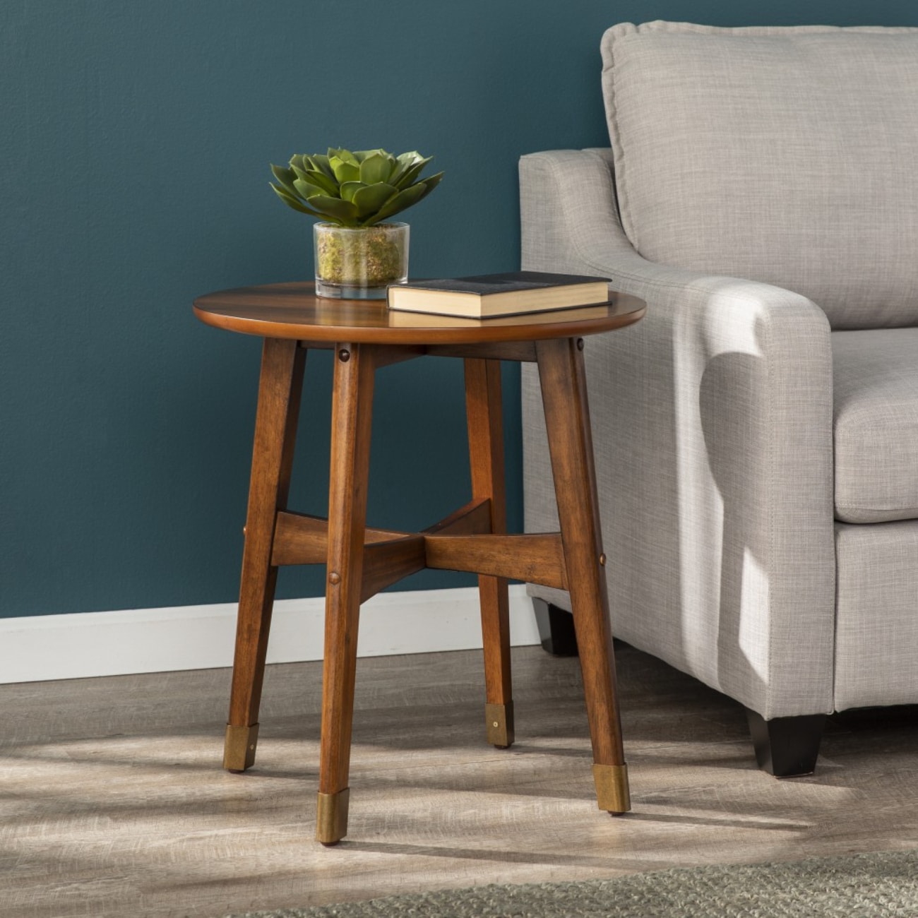 HomeRoots 4000402464 20-in W x 22.5-in H Brown Wood Midcentury End Table Assembly Required