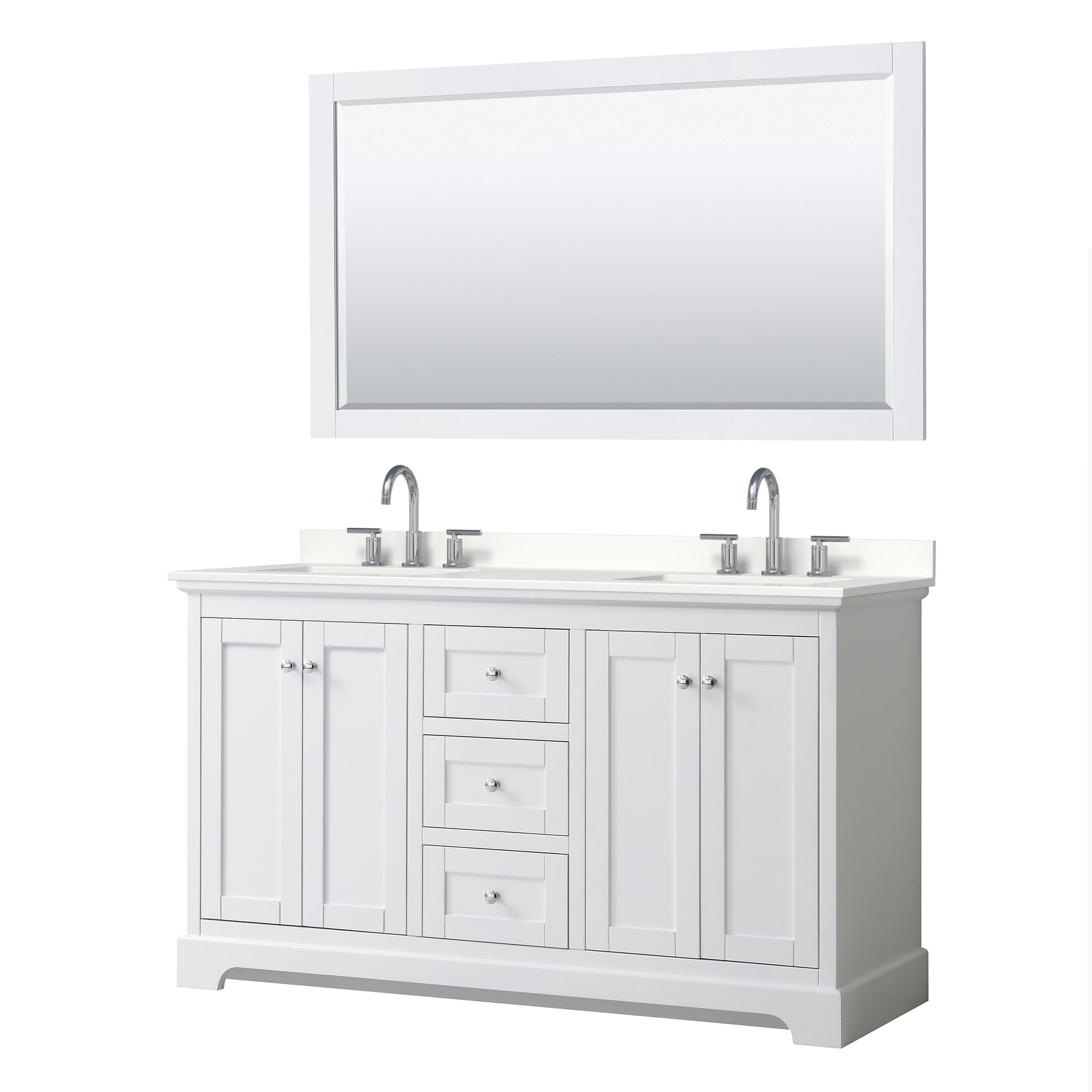 Wyndham Collection WCV232360DWHWQUS3M58 Avery 60-in White Undermount Double Sink Bathroom Vanity with White Quartz Top (Mirror Included)