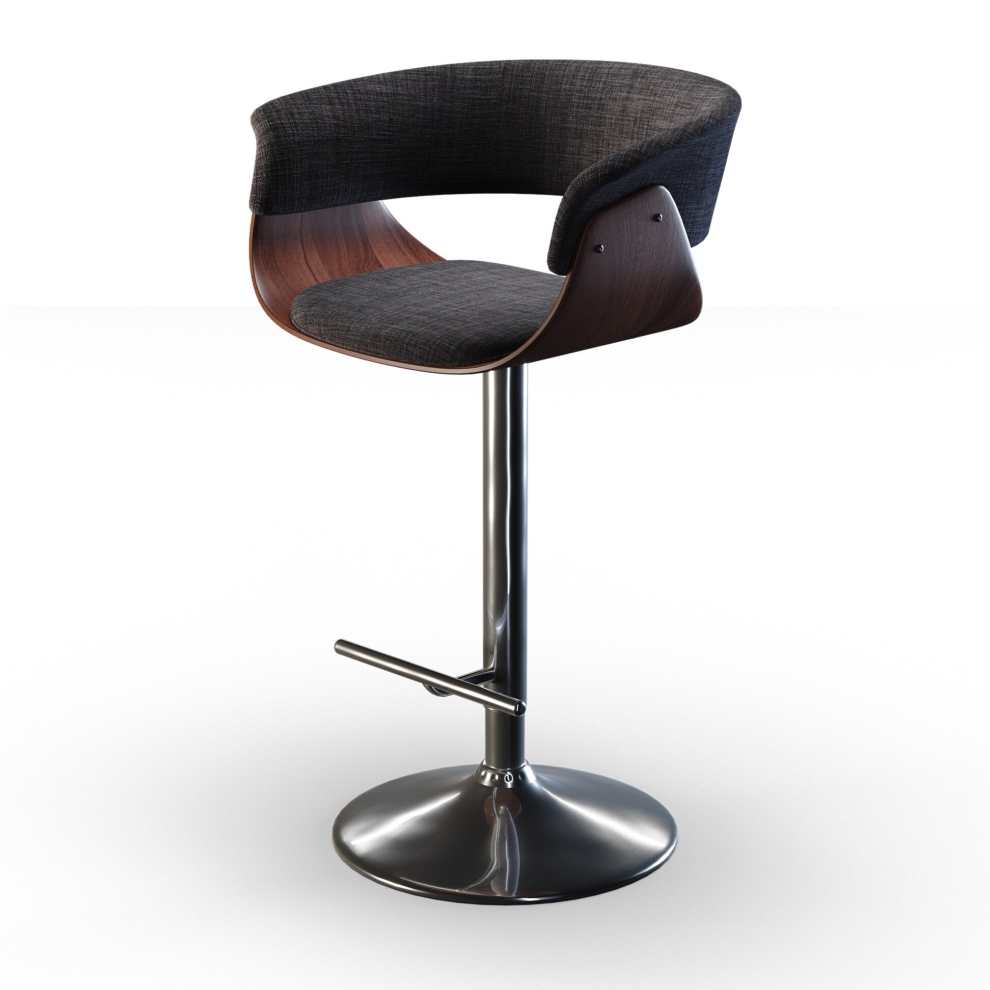 Simpli Home AXCSHEBSW-G Sheldon Charcoal Grey 33.86-in H Bar height Upholstered Swivel Metal Bar Stool Back