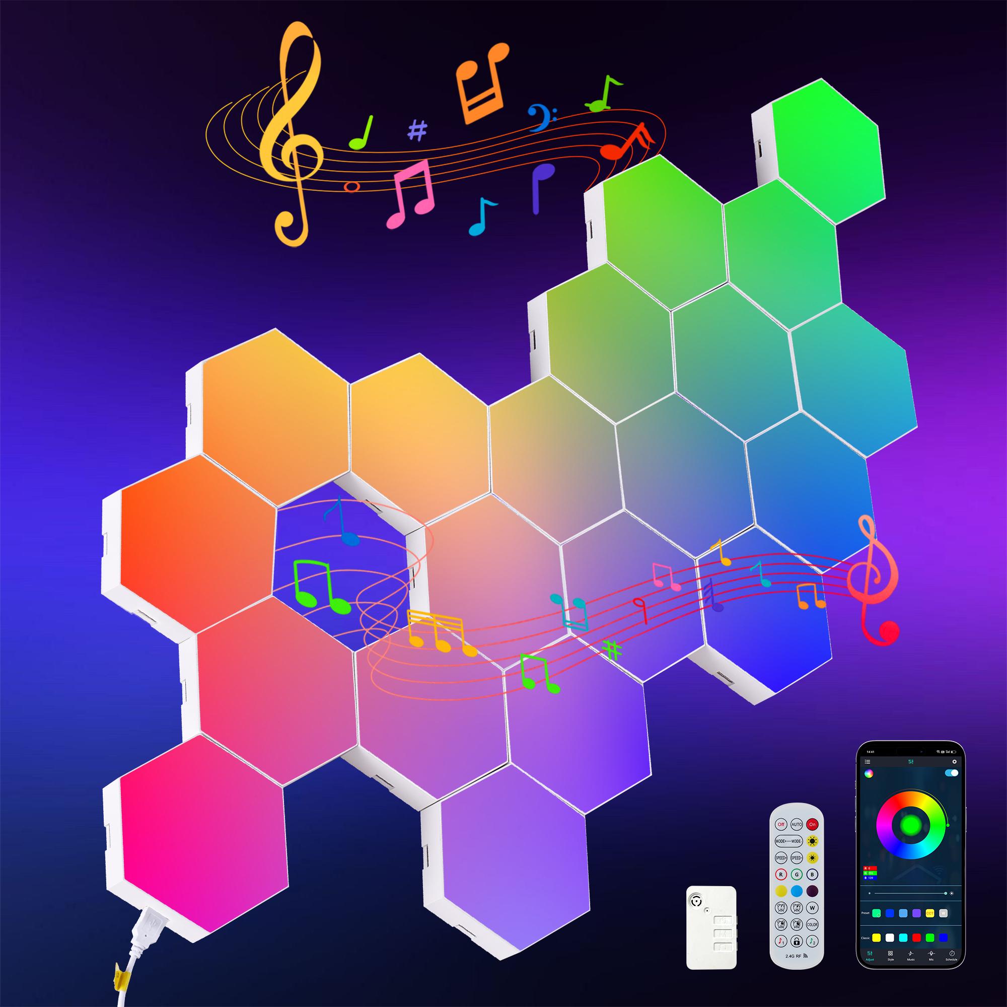 Bayfeve 20-Pack Smart RGB Hexagon LED Wall Panels Lights with App Control and Music Sync for Gaming Room