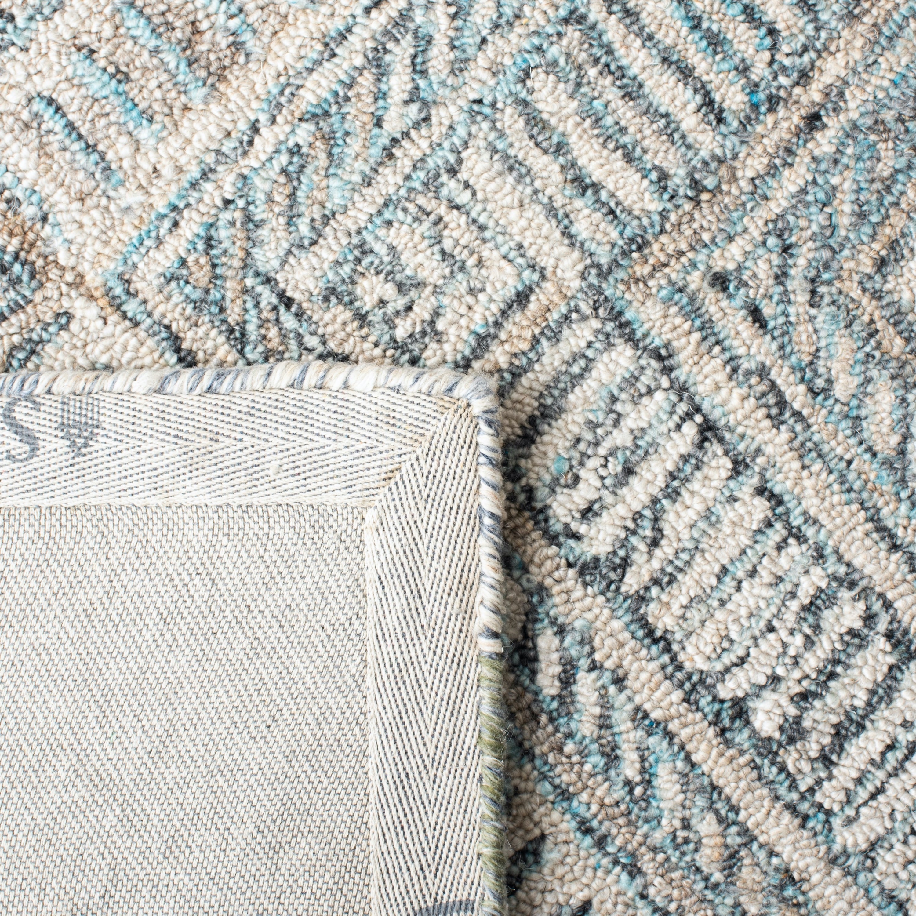 Turquoise and Beige Hand-Tufted Wool Geometric 4' x 6' Area Rug