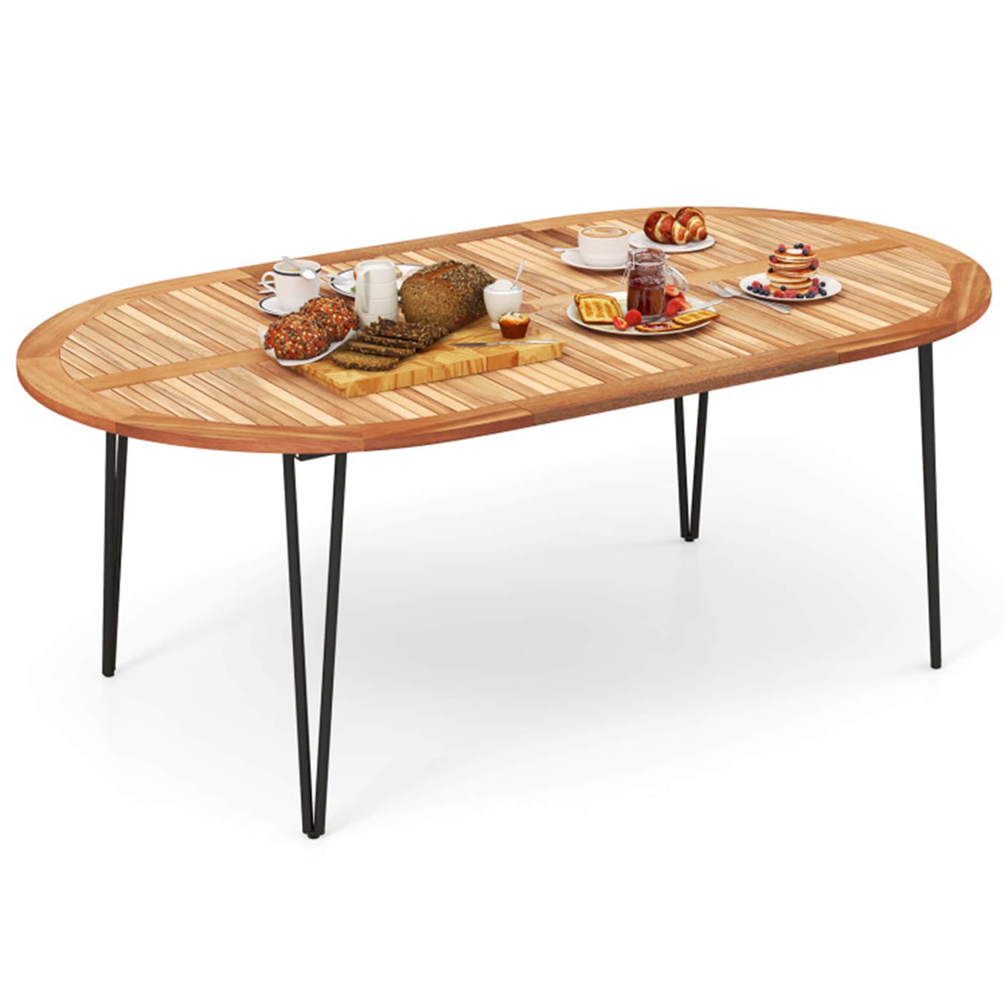 BABOOM BOM-HW72246-CO Outdoor Tables Oval Outdoor Dining Table 43.5-in W x 79-in L with Umbrella Hole