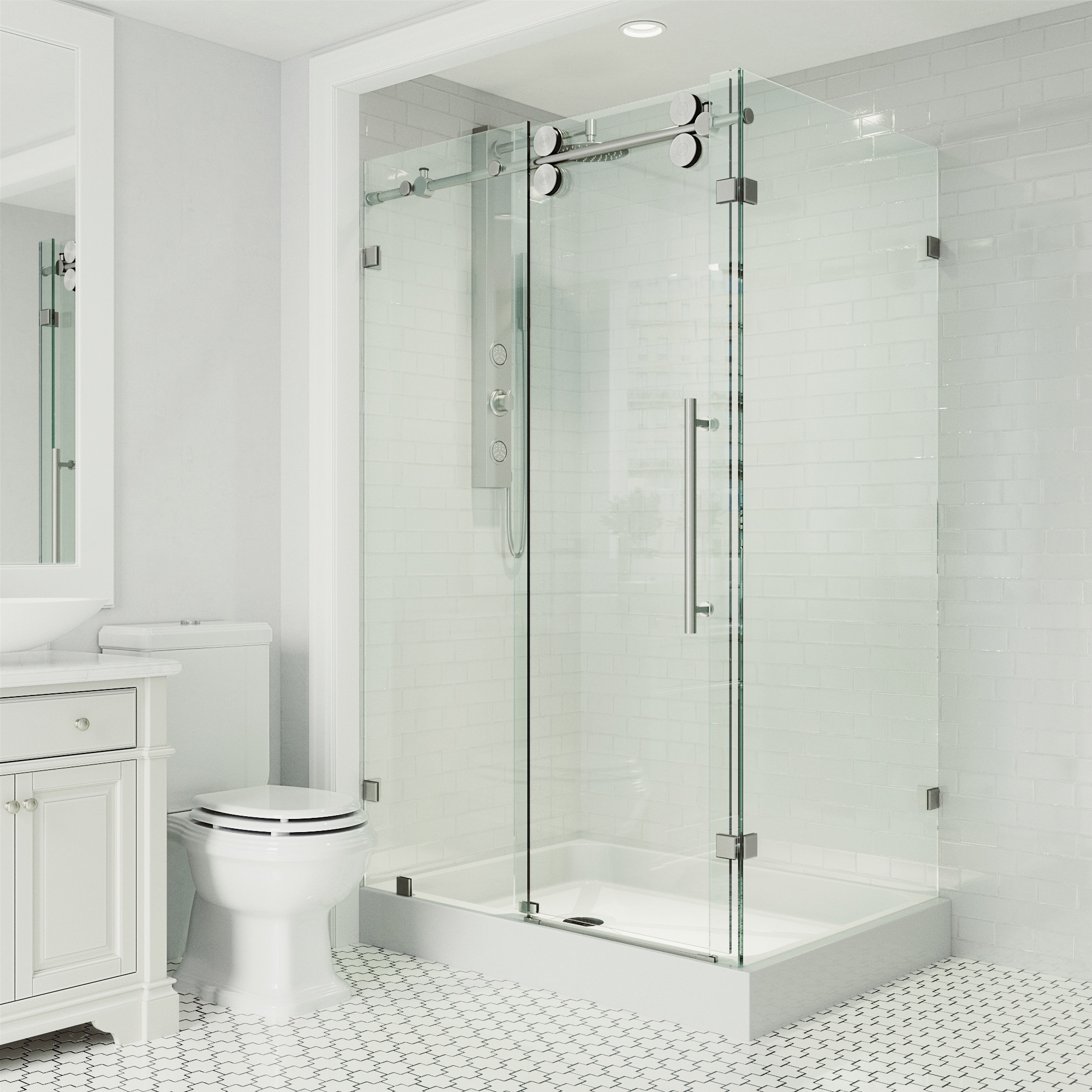 VIGO VG6051STCL48WL Winslow 2 -Piece 36-in W x 48-in L x 80-in H Rectangular Corner shower kit ( Left Drain) Base and Door Included Brushed stainless steel Hardware Included